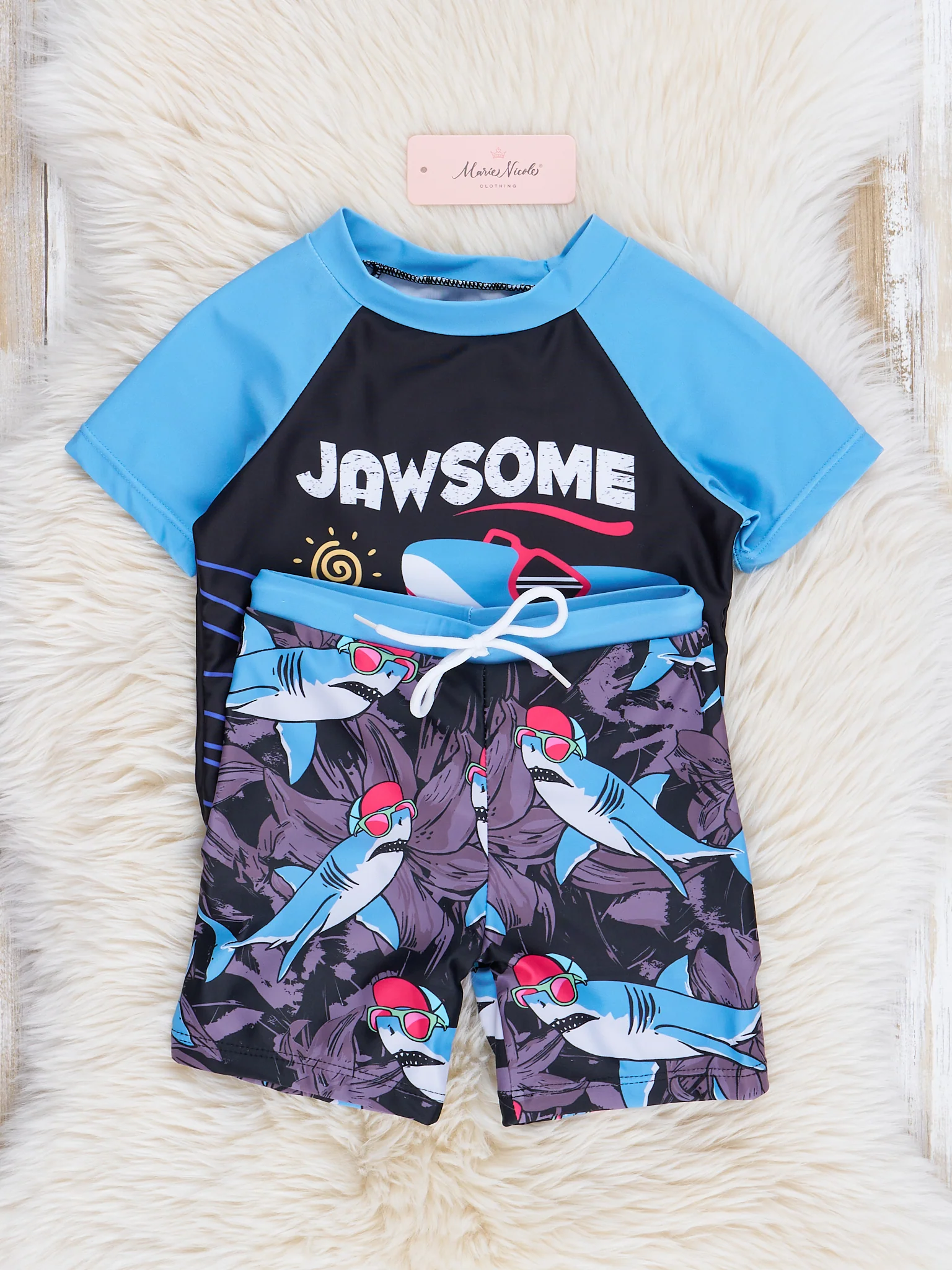 "Jaw-some" Raglan Rash Guard Swimsuit - Image 2