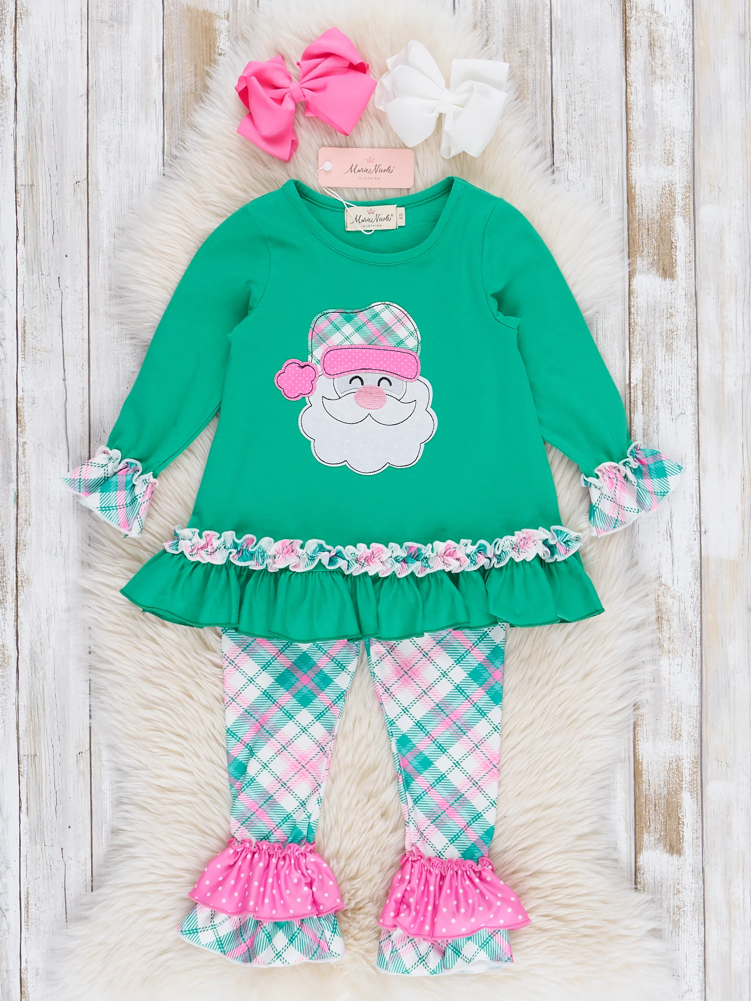 Jolly Santa Plaid Ruffle Outfit - Image 2