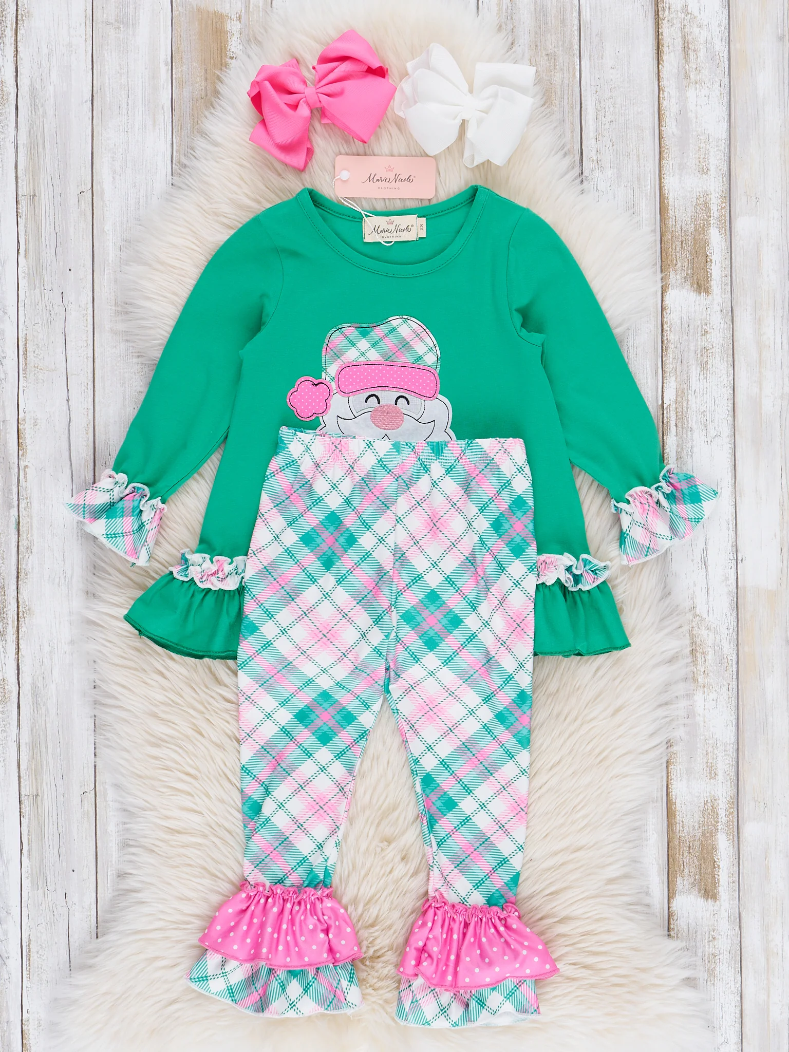 Jolly Santa Plaid Ruffle Outfit - Image 3