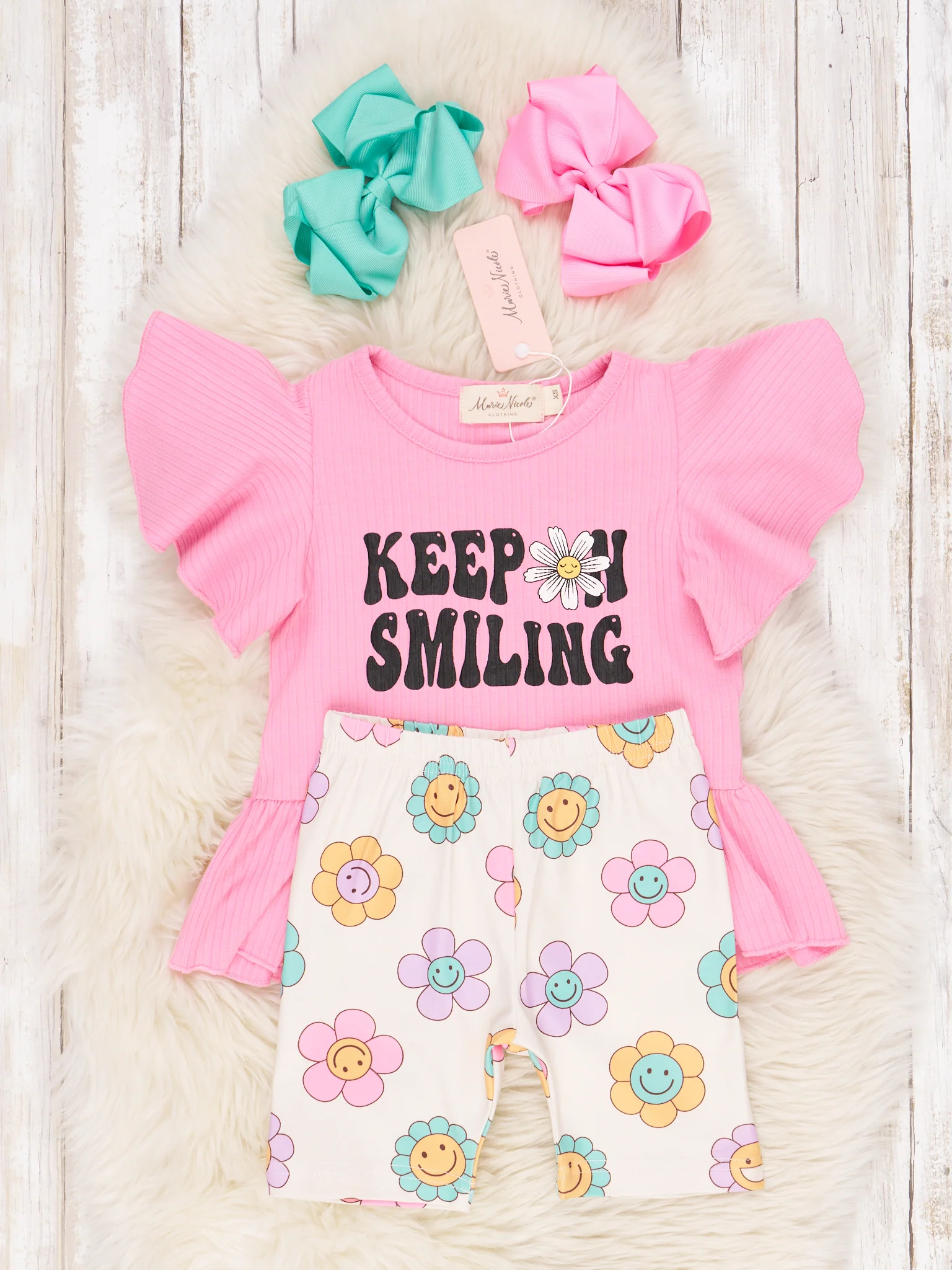 "Keep Smiling" Floral Ruffle Outfit - Image 2