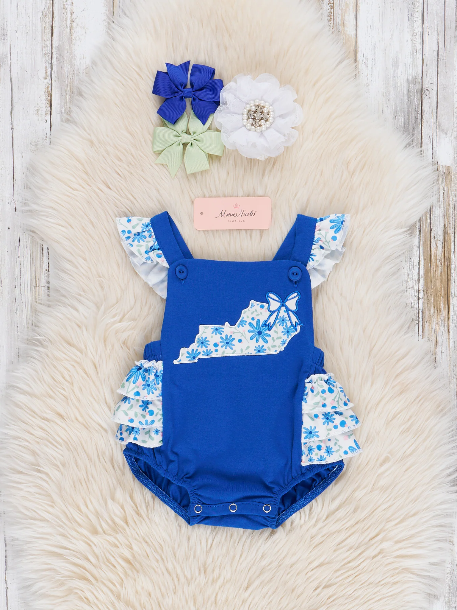 Kentucky Embroidered Floral Ruffle Bubble Romper