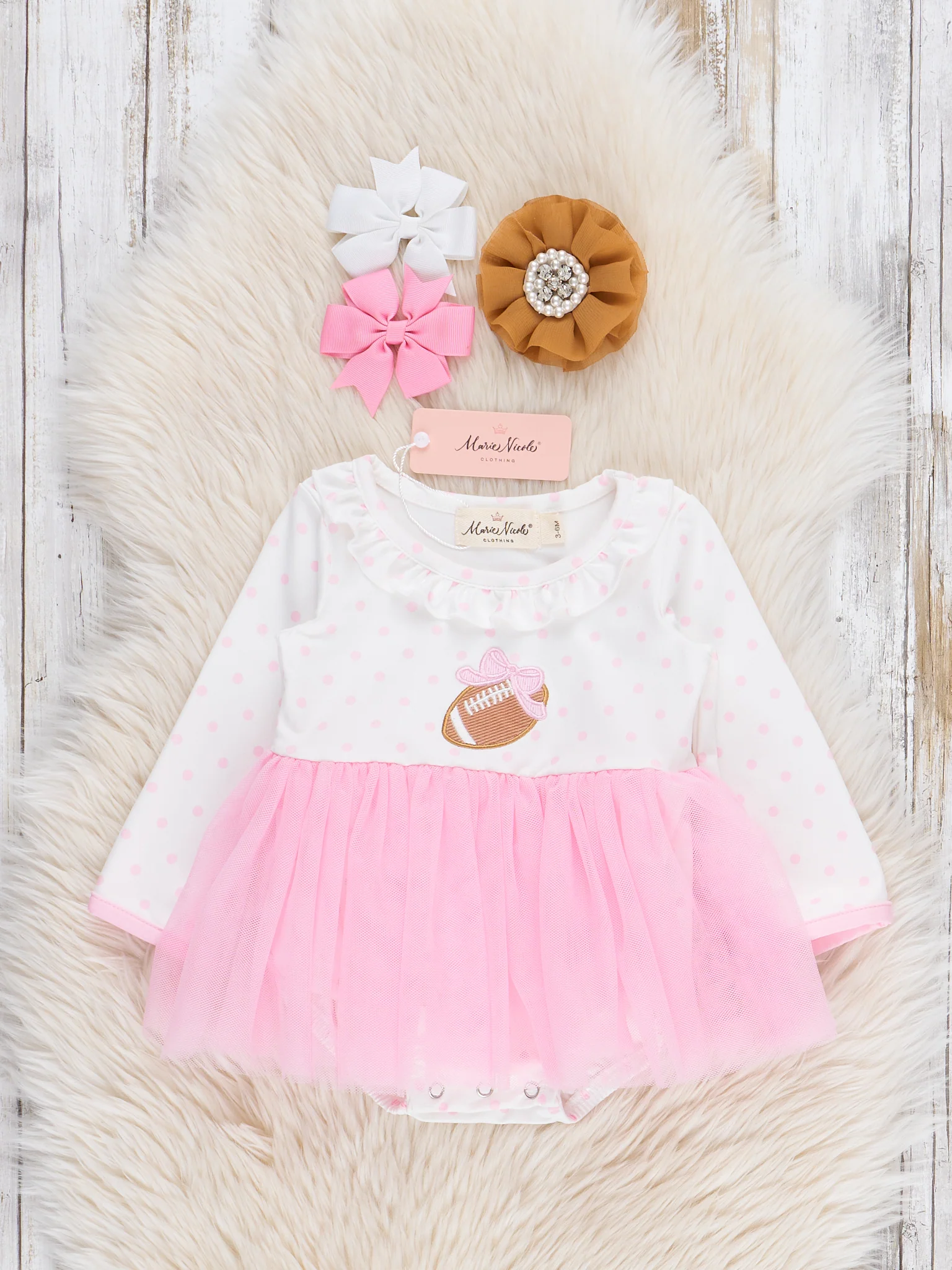 Kickoff Cutie Embroidered Football Tulle Bubble Romper