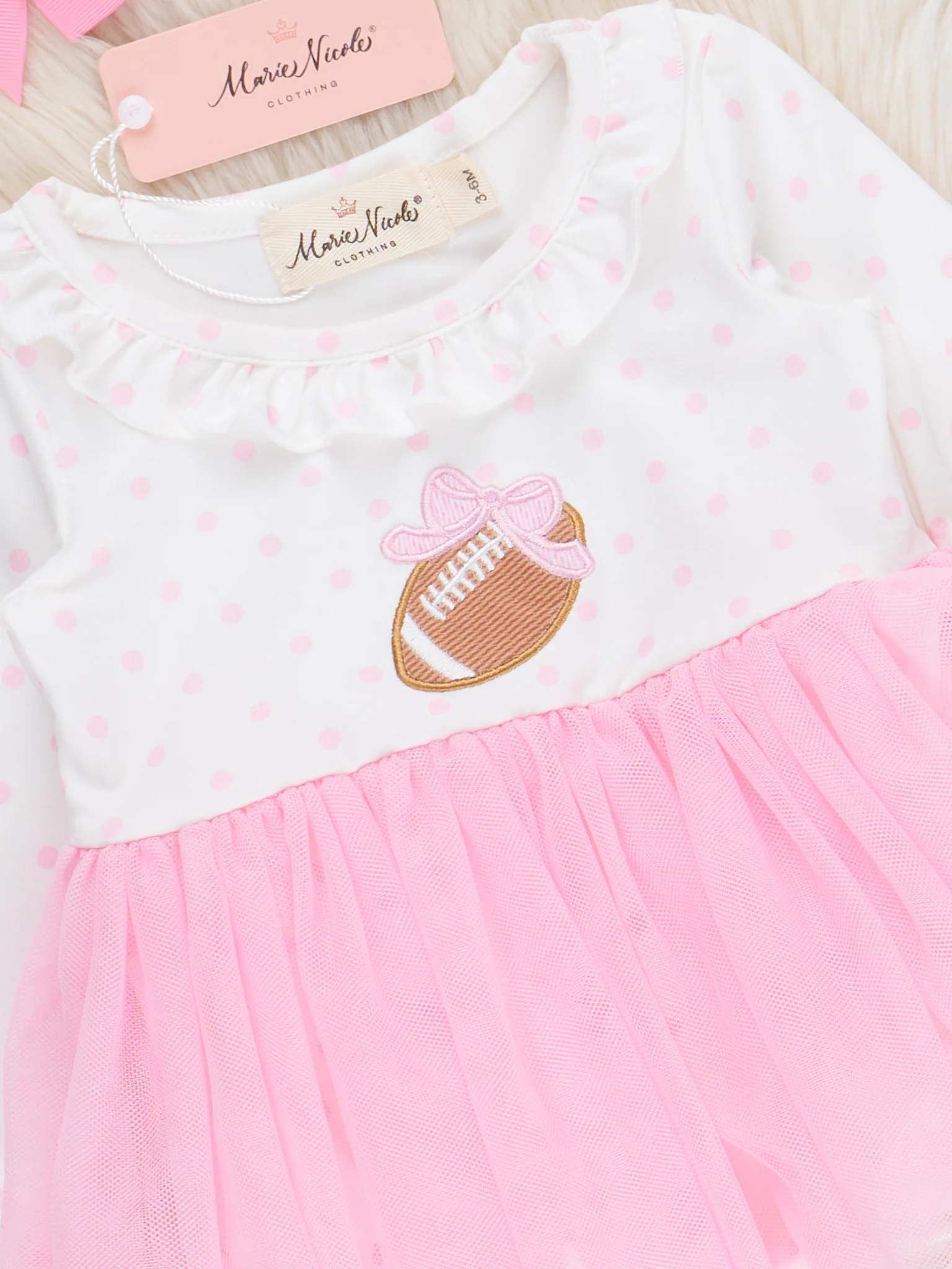Kickoff Cutie Embroidered Football Tulle Bubble Romper - Image 2