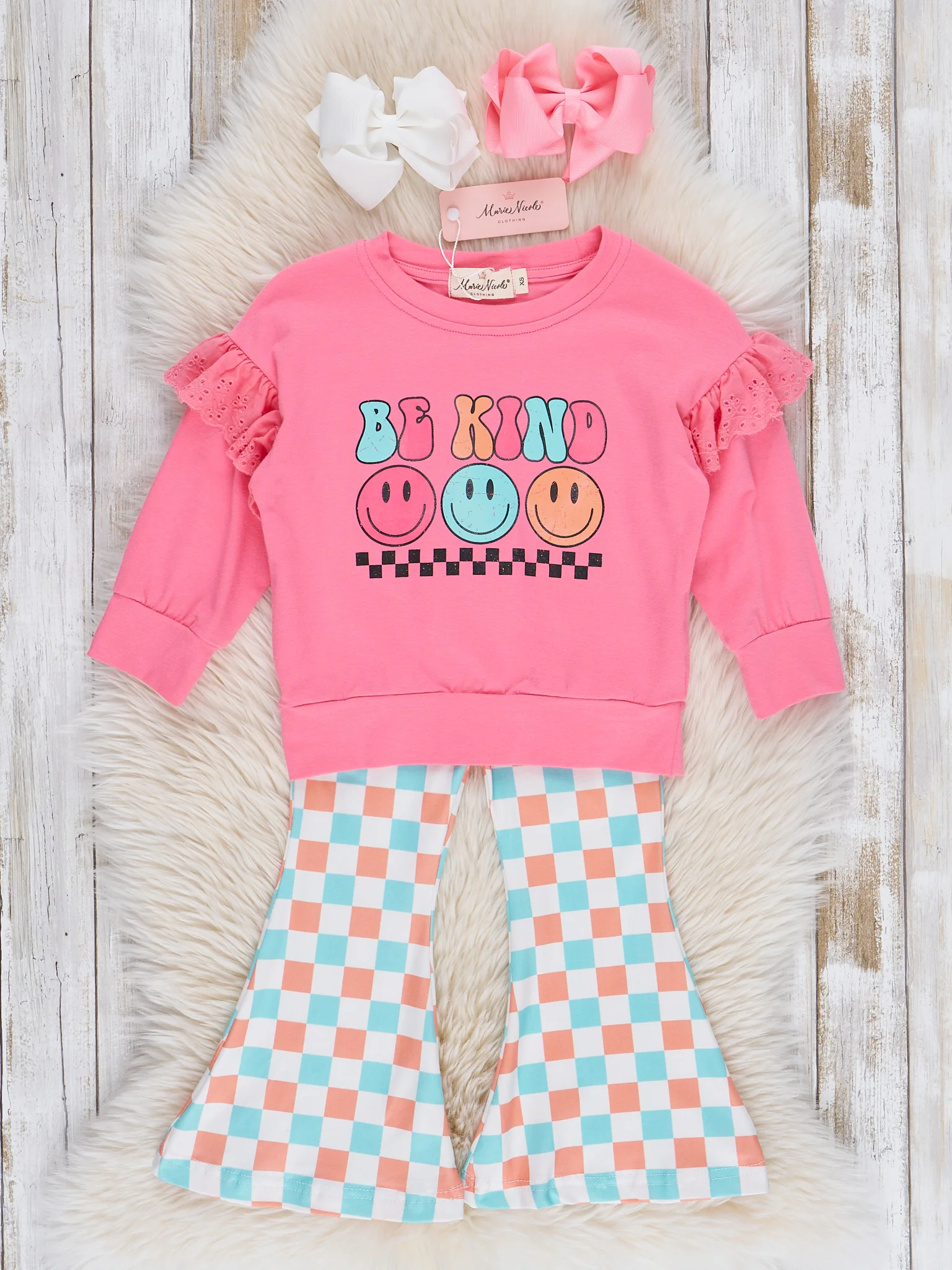 Kindness Checkers Flare Pants Outfit