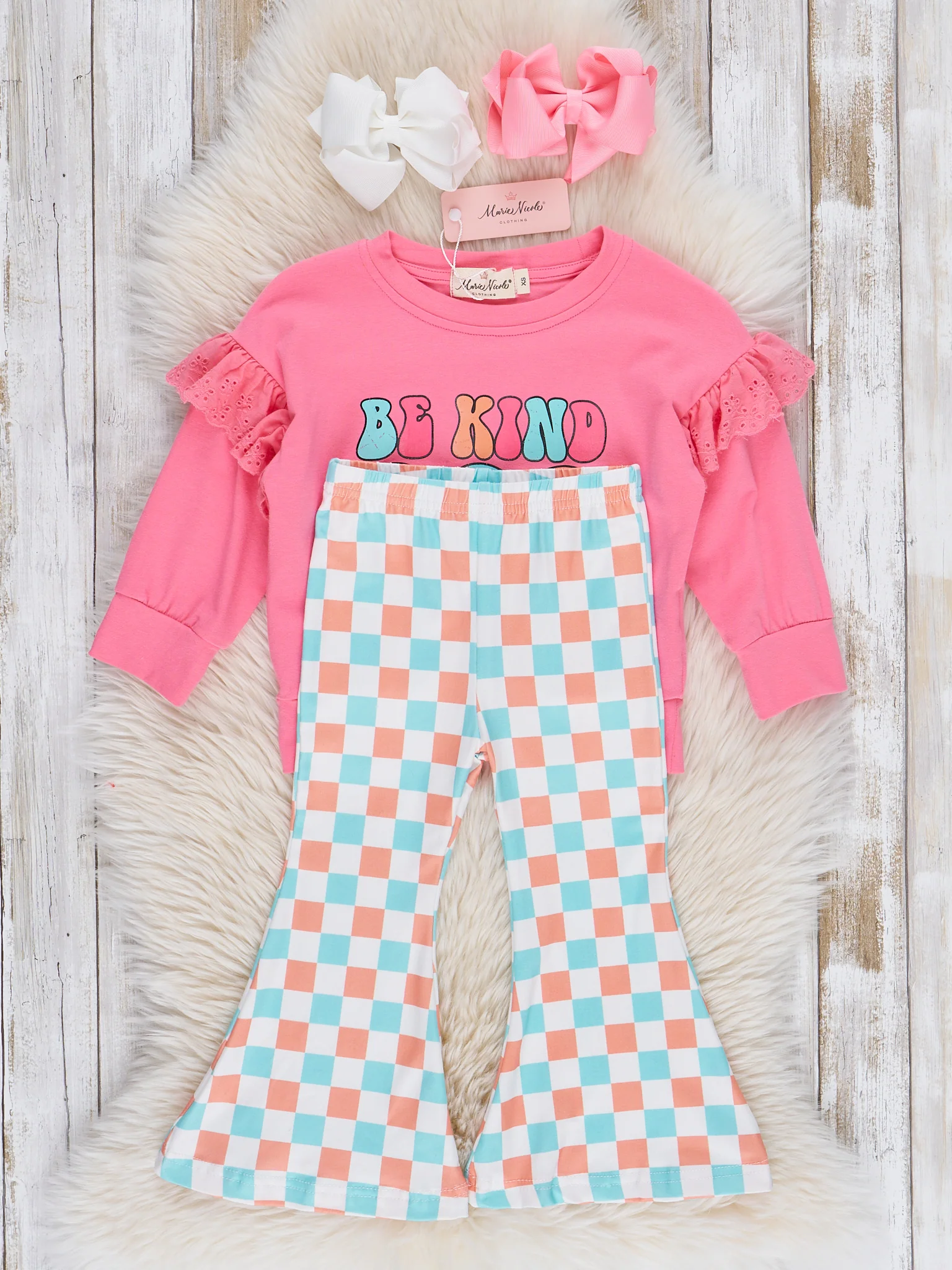 Kindness Checkers Flare Pants Outfit - Image 2