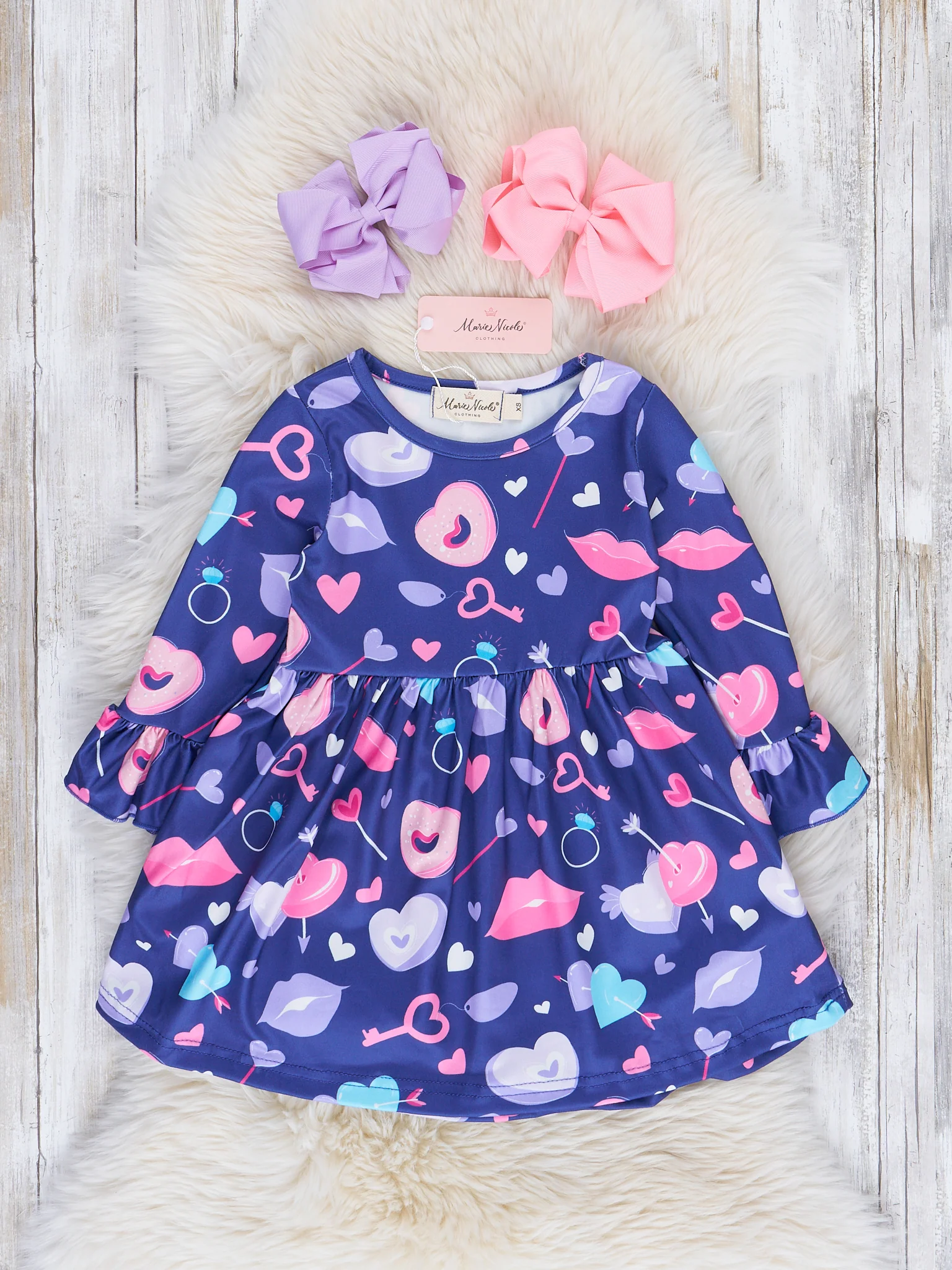 Kisses & Keys Valentines Bell Sleeve Dress