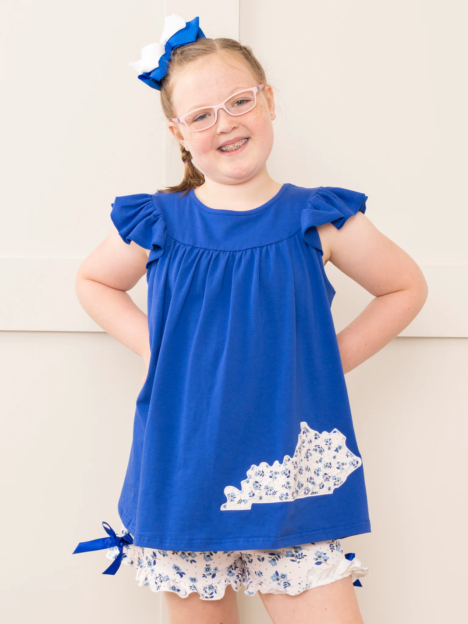 KY Blue Floral Ruffle Outfit