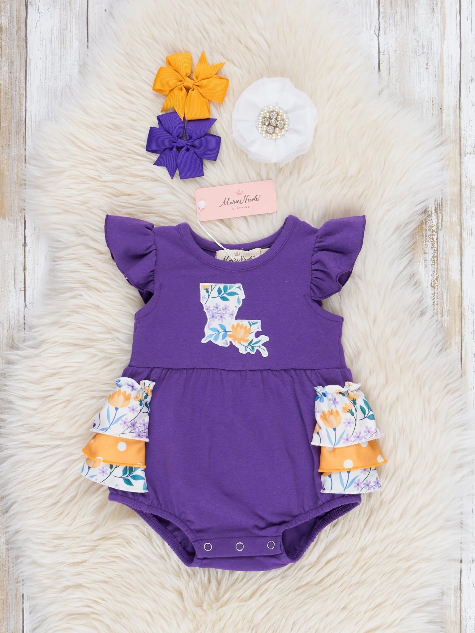 LA Purple Floral Ruffle Bubble Romper