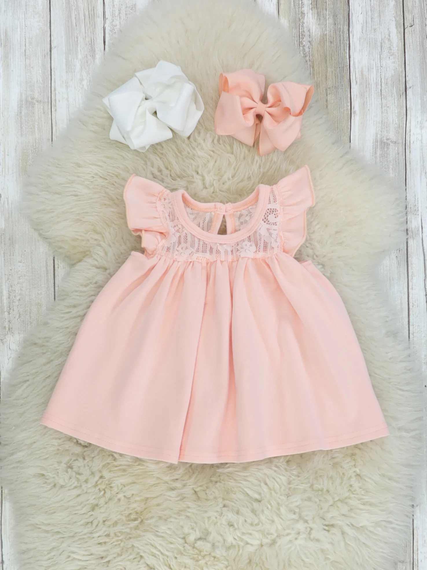 Lace Flutter Sleeve Top - Peach