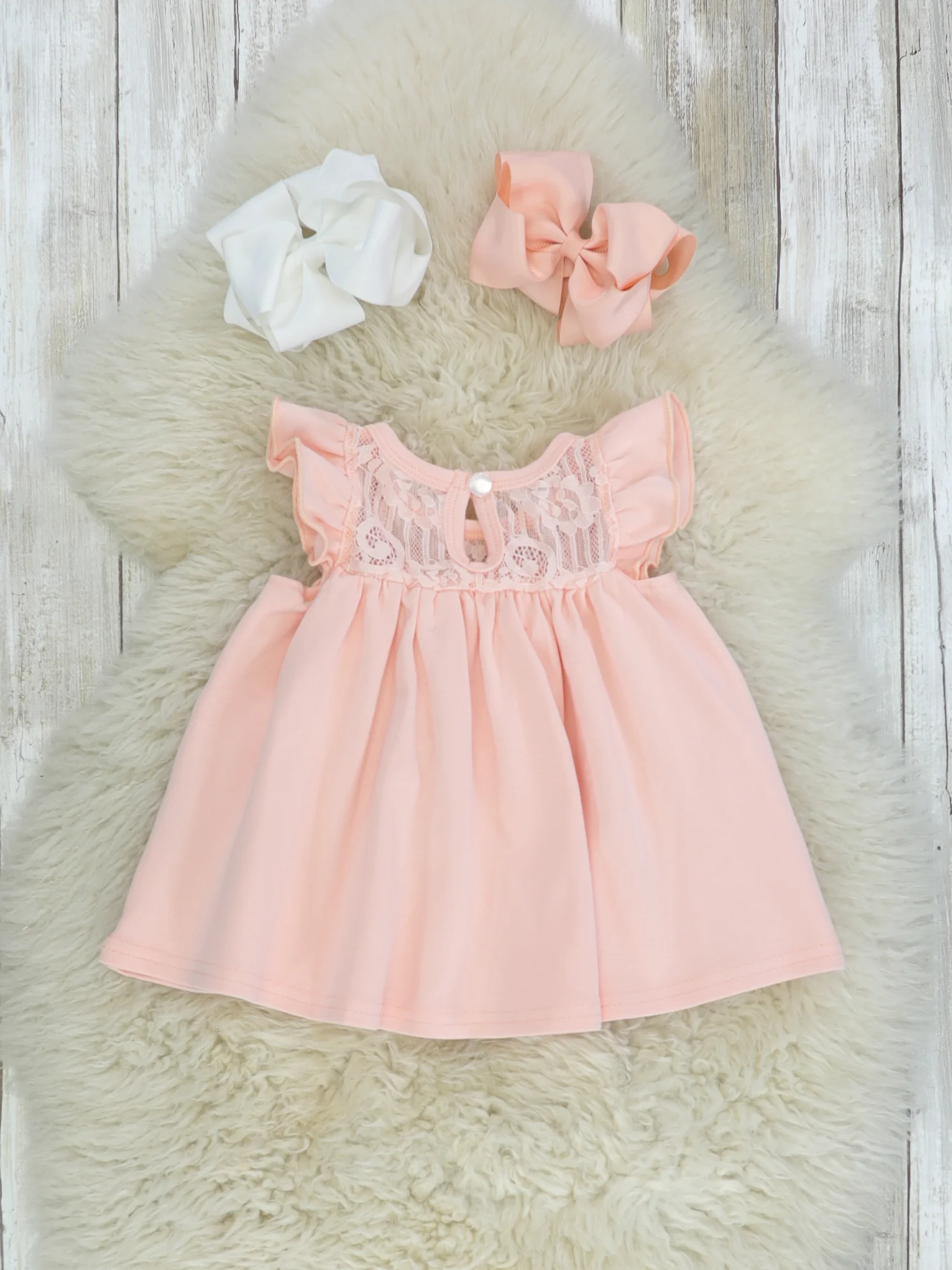 Lace Flutter Sleeve Top - Peach - Image 2