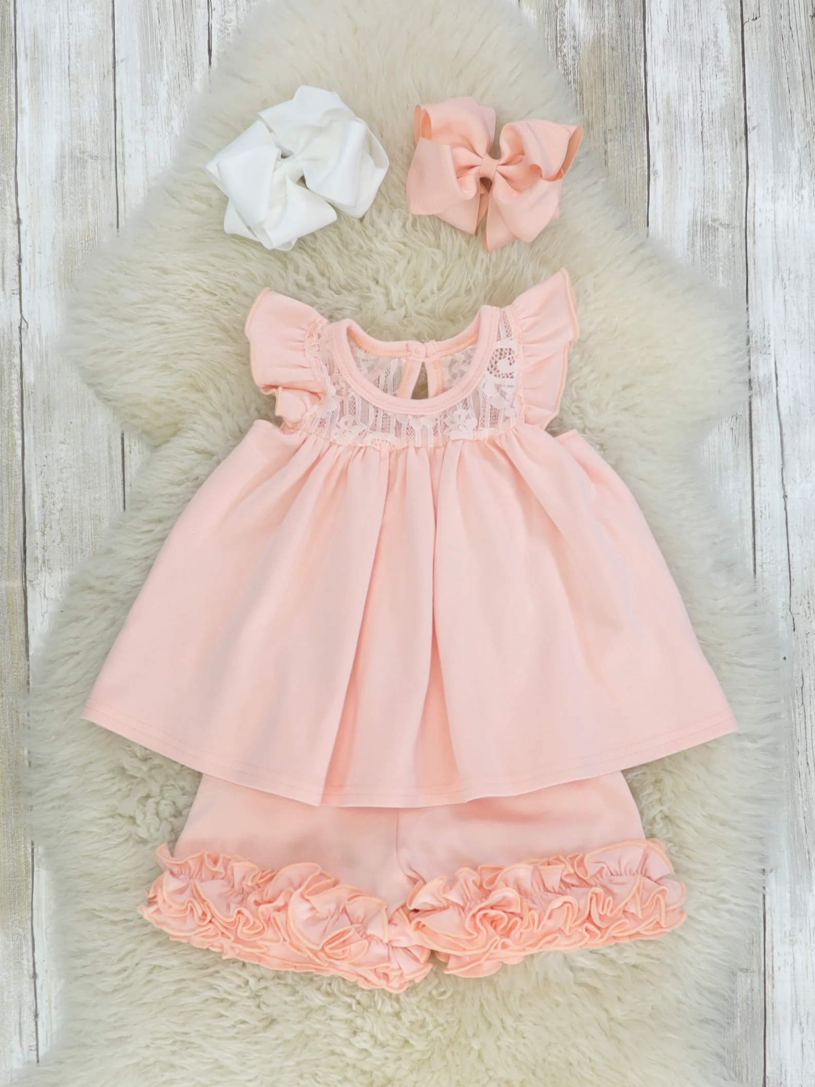 Lace Flutter Sleeve Top - Peach - Image 4