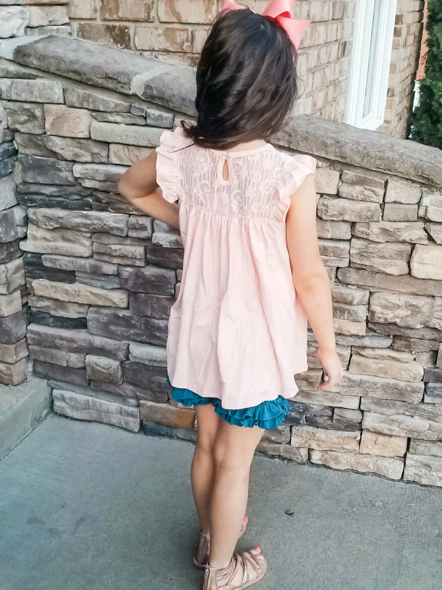 Lace Flutter Sleeve Top - Peach - Image 6