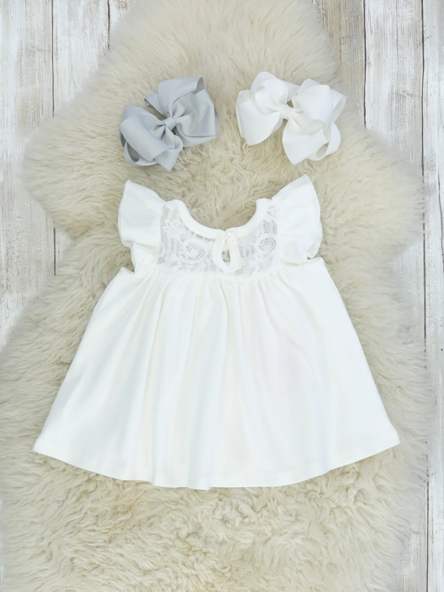 Lace Flutter Sleeve Top - White - Image 2