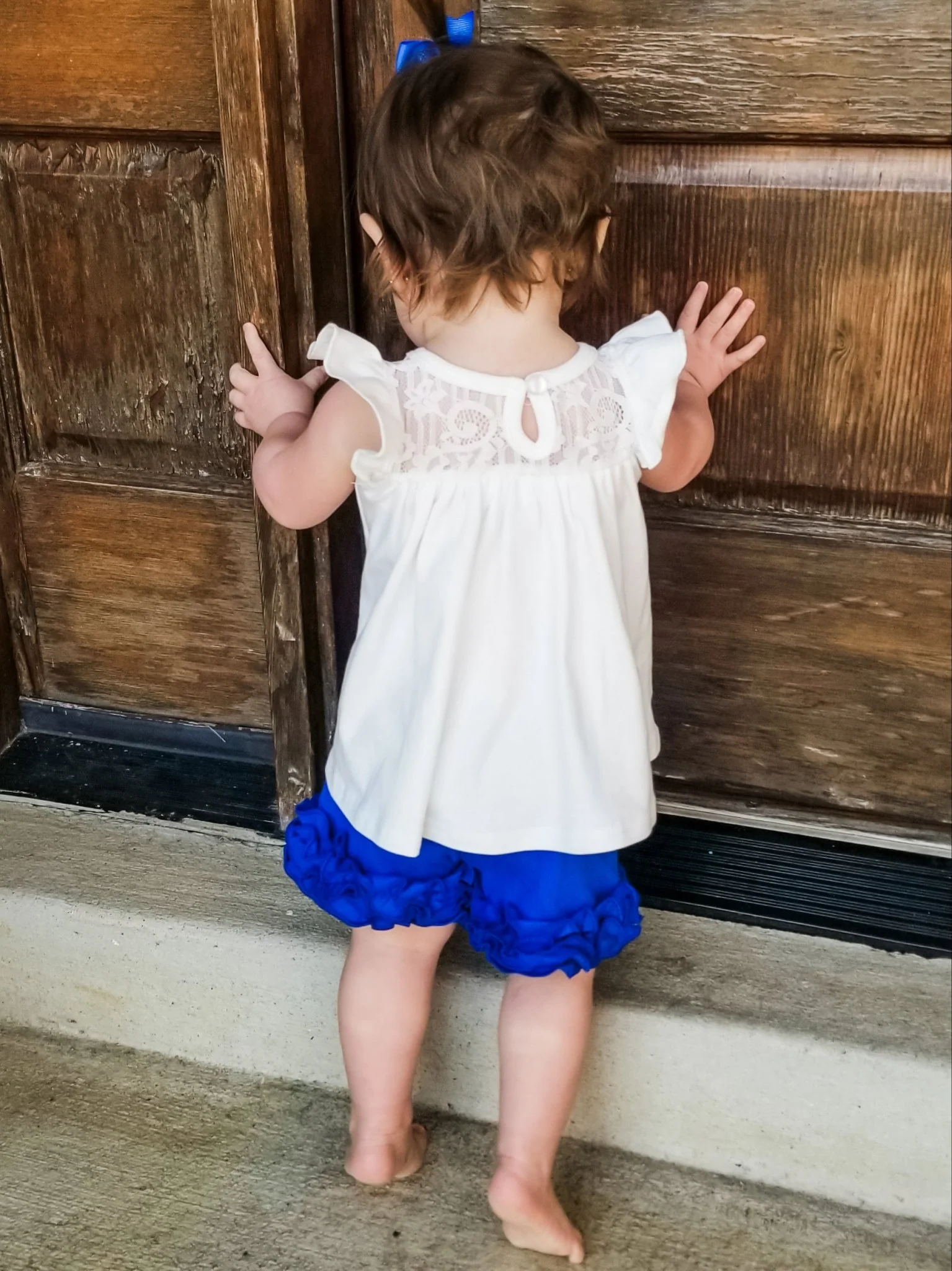 Lace Flutter Sleeve Top - White - Image 7