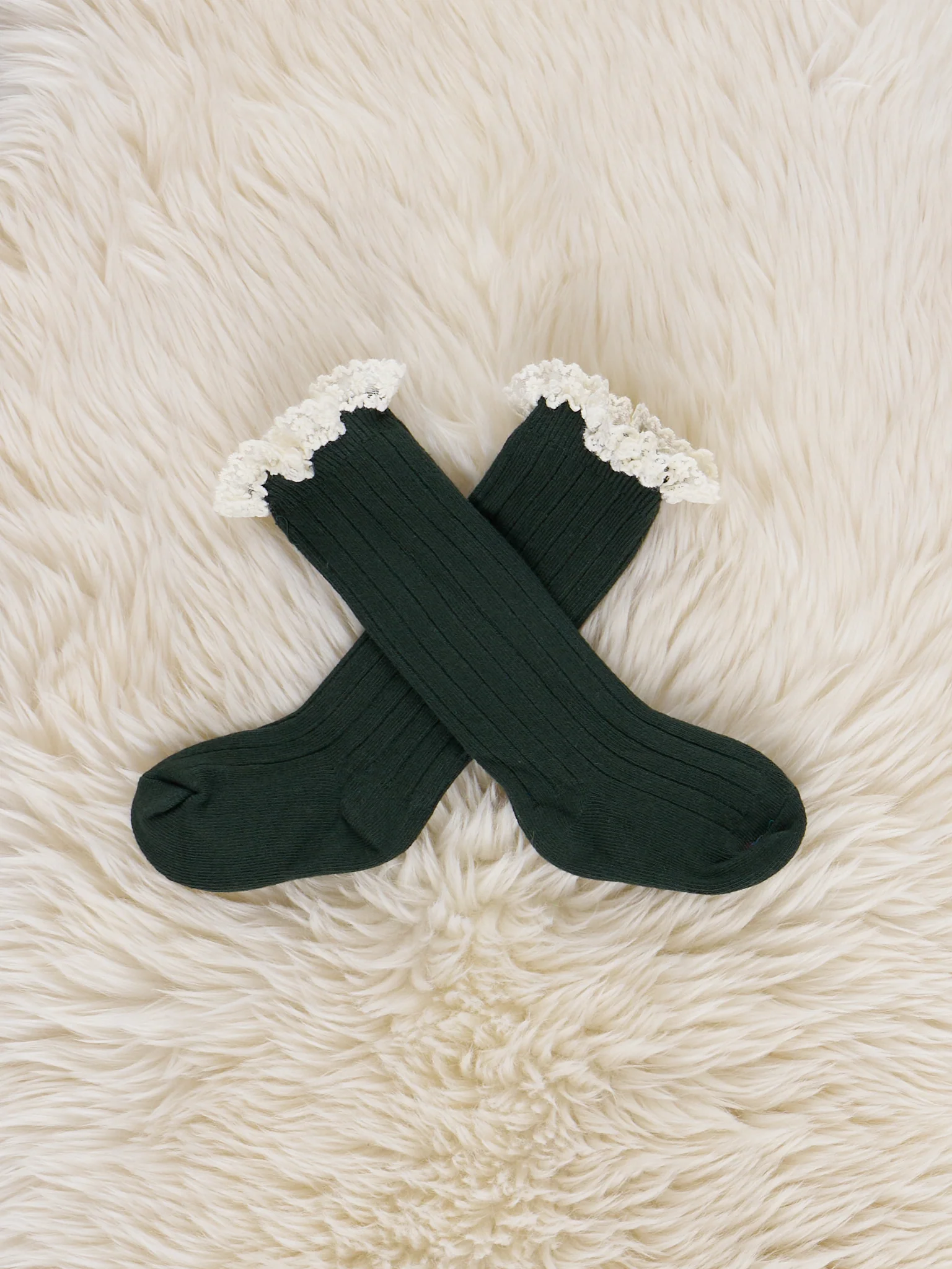 Lace Trim Knee Socks - Green