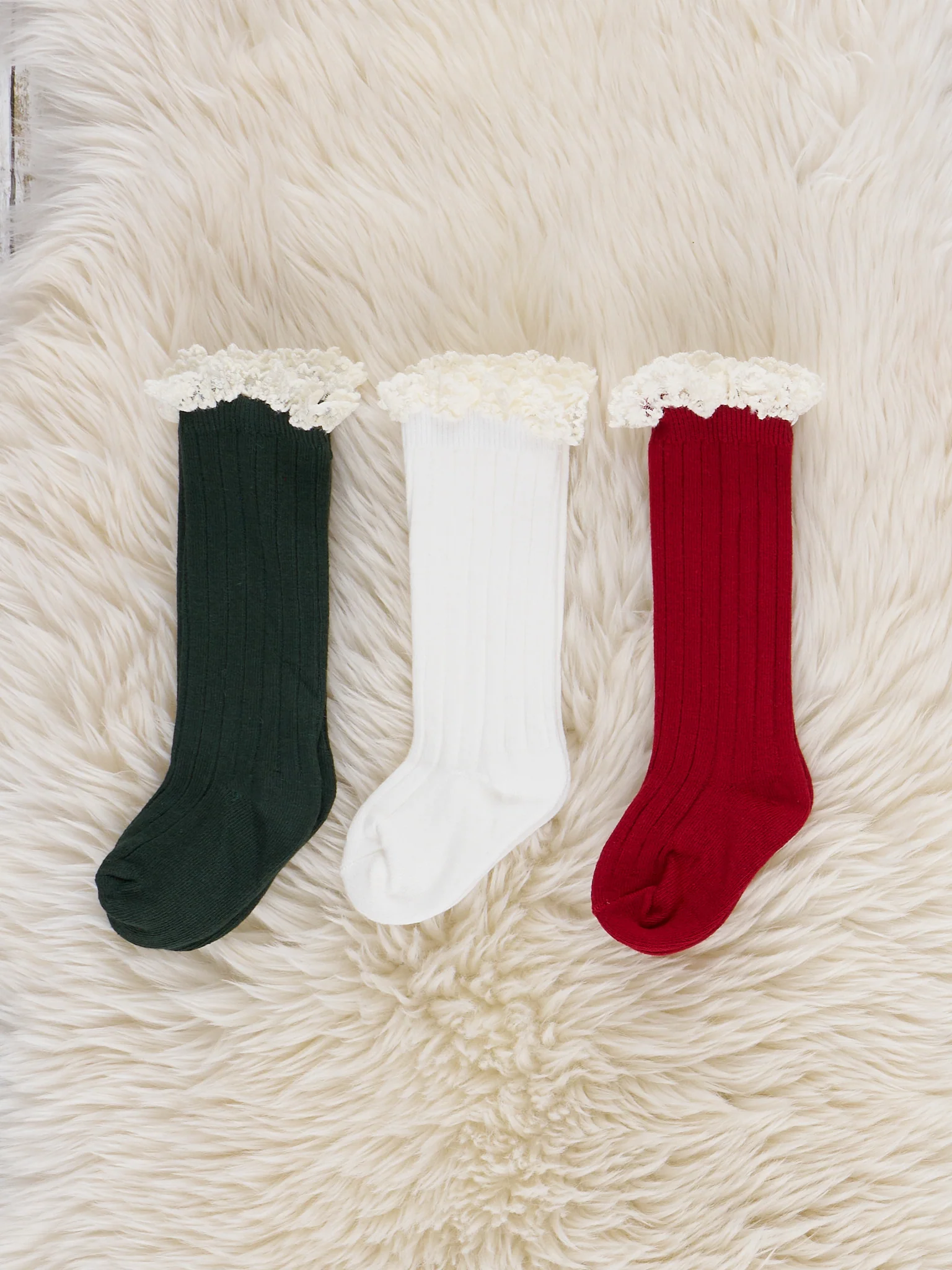 Lace Trim Knee Socks - Red - Image 2