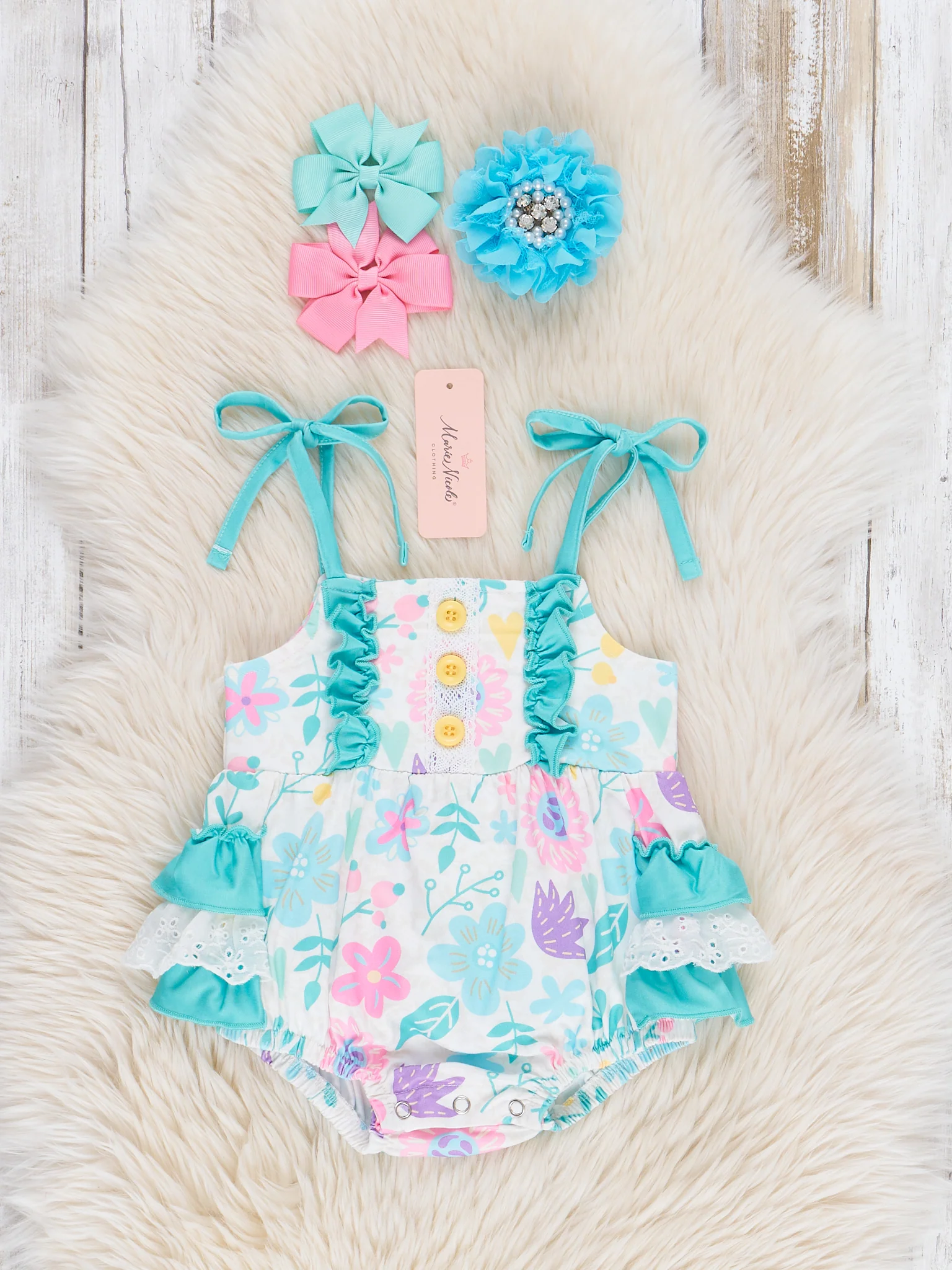 Lacy Wildflower Garden Ruffle Bubble Romper