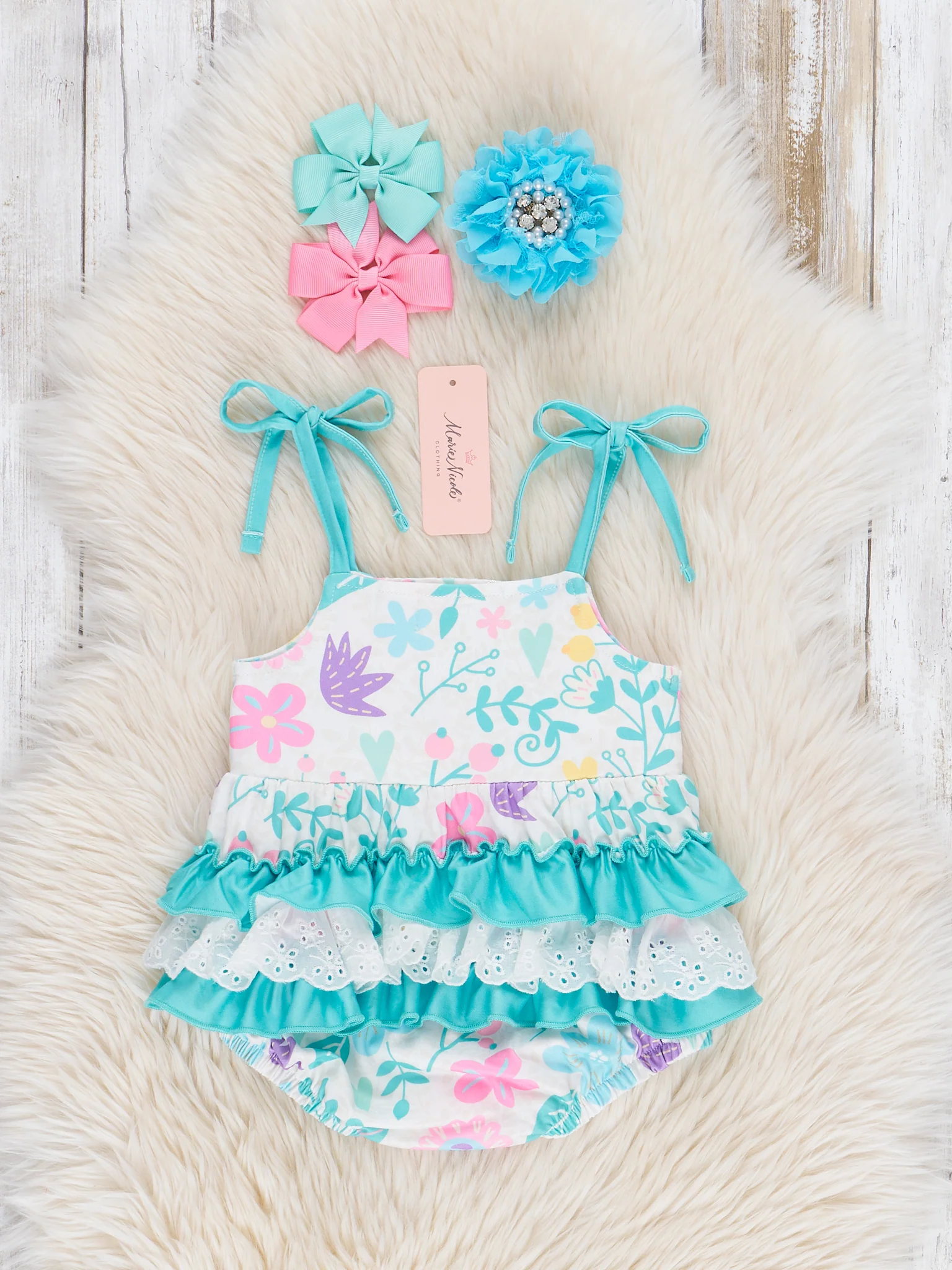 Lacy Wildflower Garden Ruffle Bubble Romper - Image 2