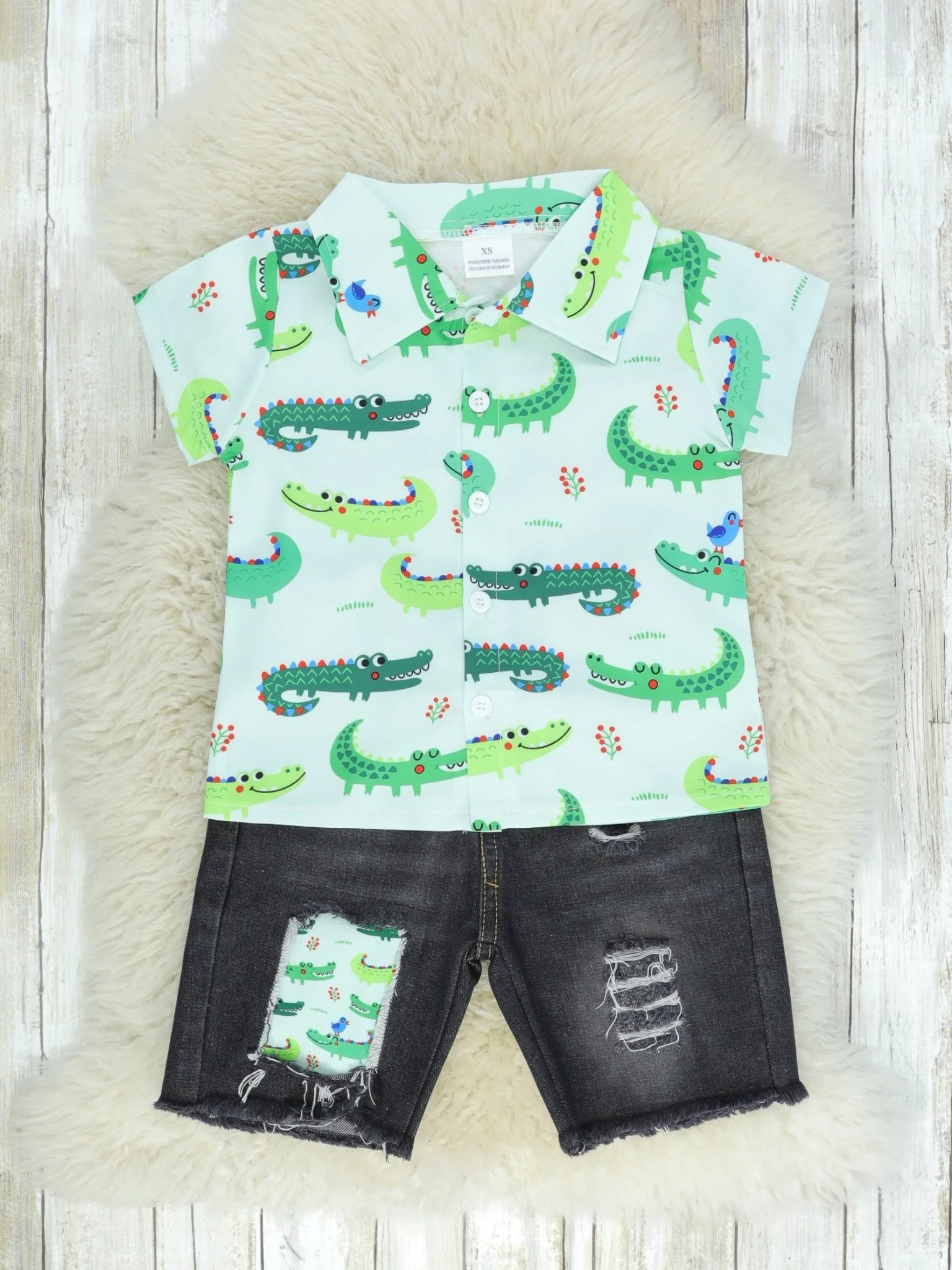 Later Alligator Button Up & Denim Shorts Outfit