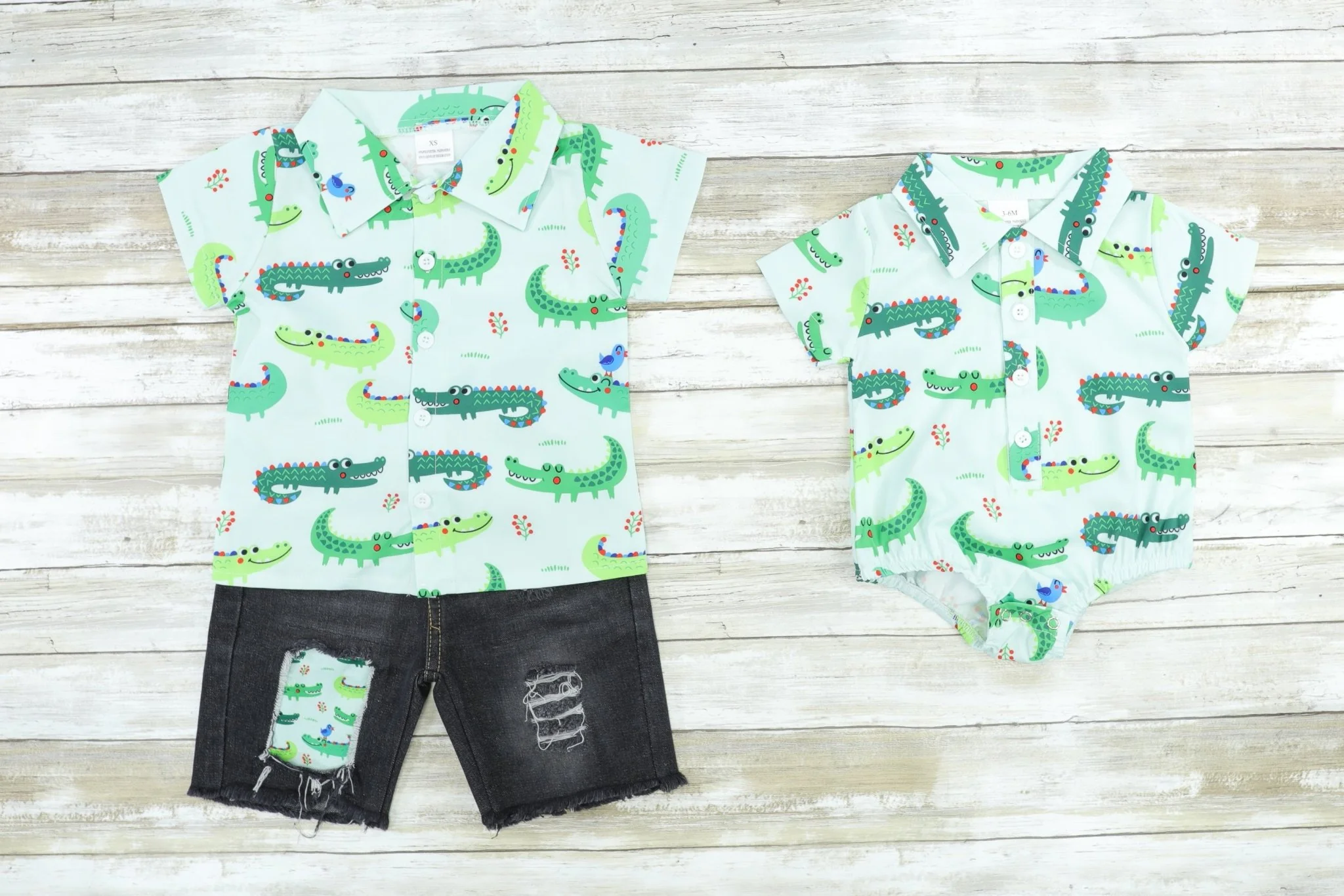 Later Alligator Button Up & Denim Shorts Outfit - Image 3