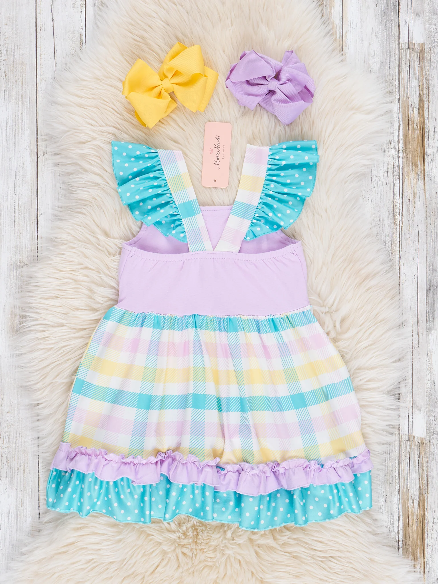 Lavender & Yellow Plaid Ruffle Dress - Image 2