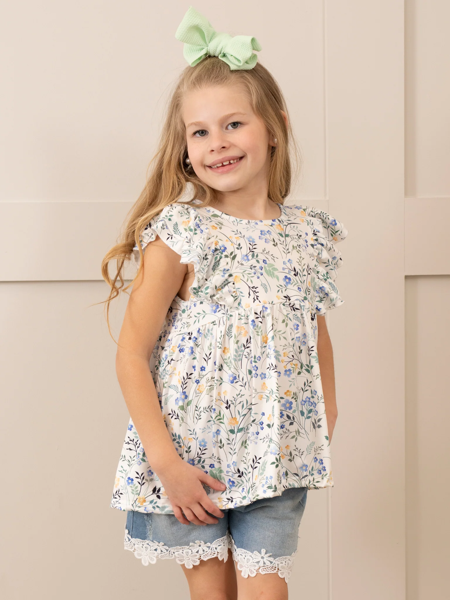 Lavender Blooms Lace Hem Denim Outfit - Image 2