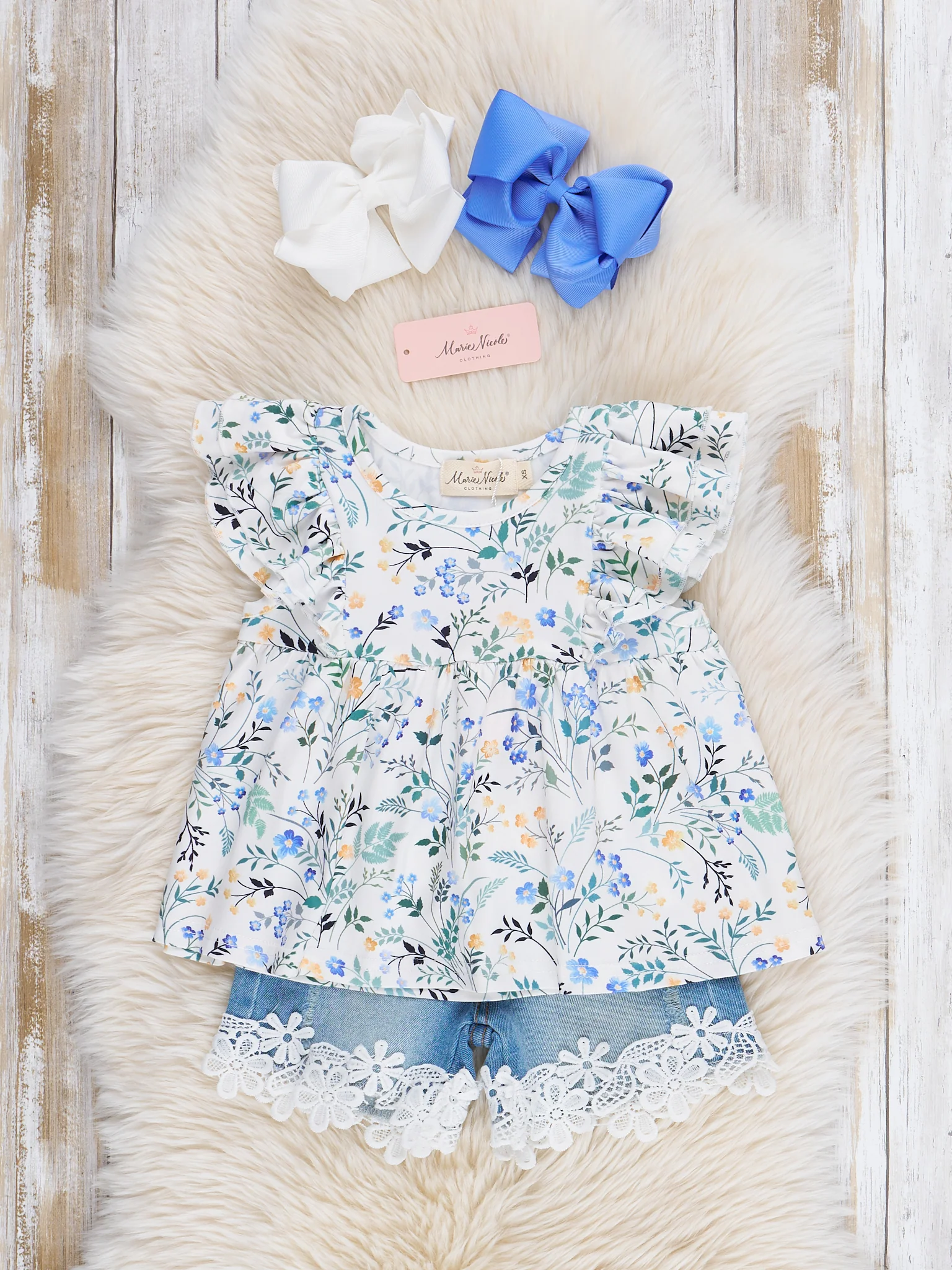 Lavender Blooms Lace Hem Denim Outfit - Image 3