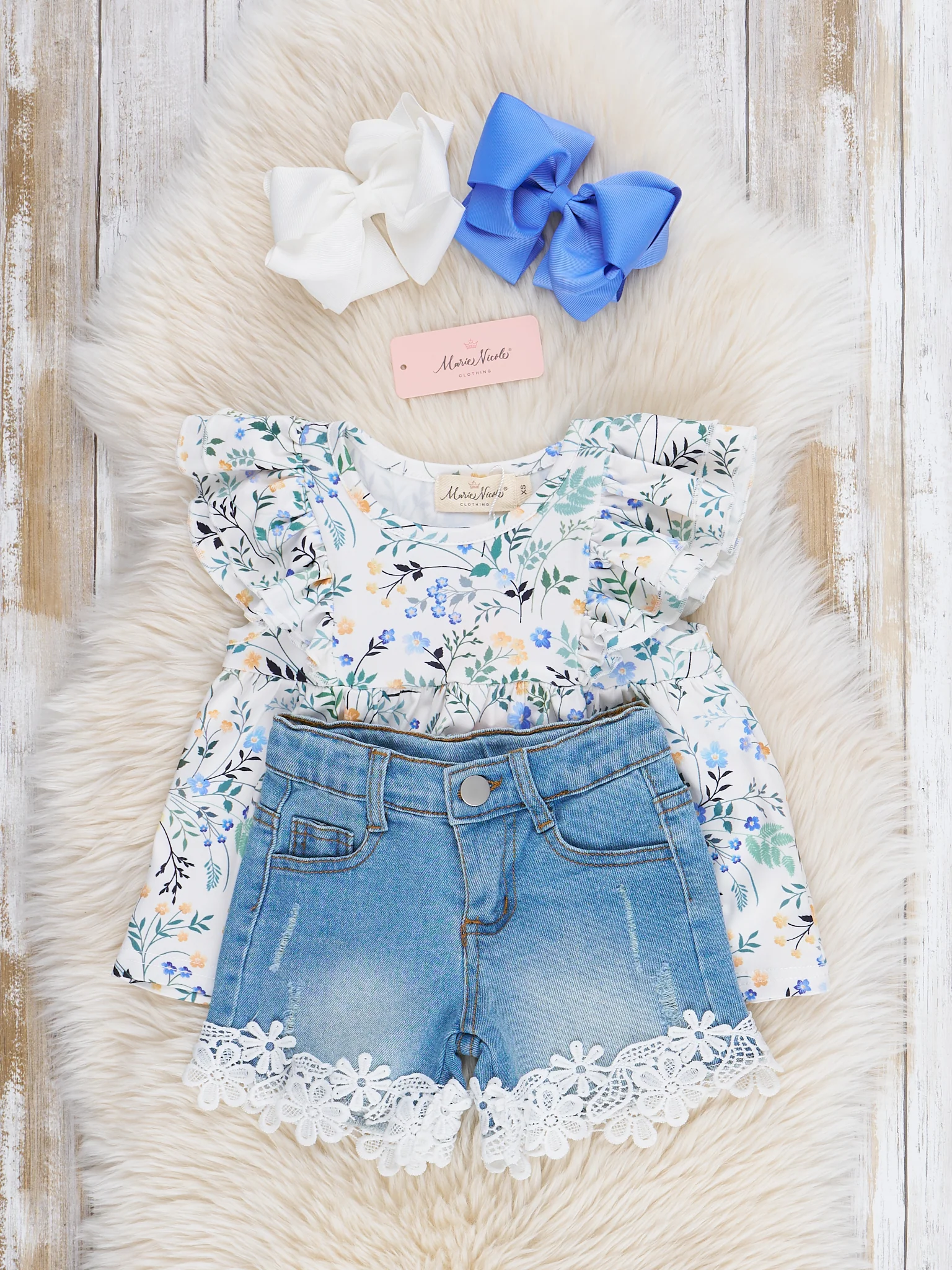 Lavender Blooms Lace Hem Denim Outfit - Image 4