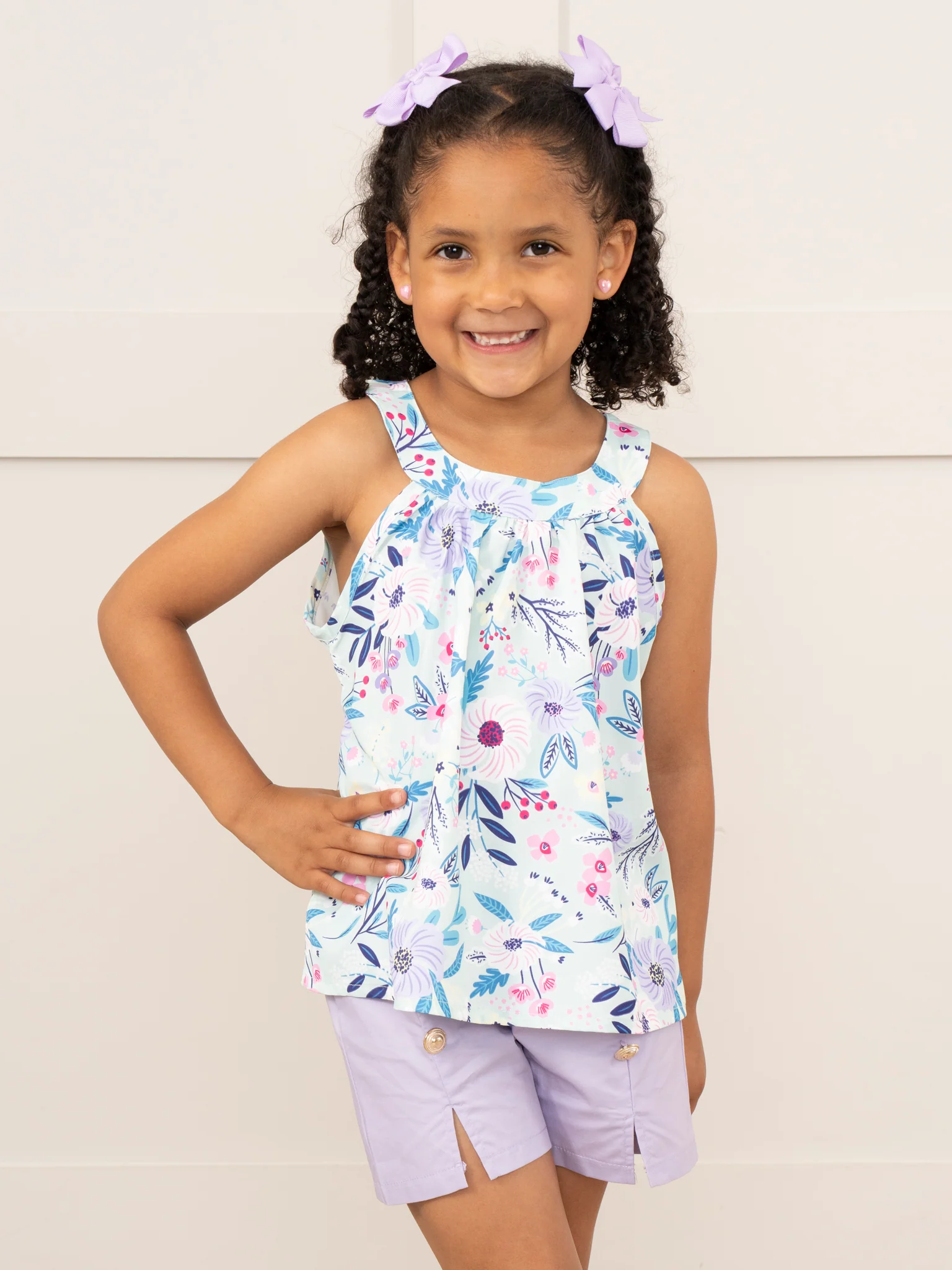 Lavender & Blue Floral Sailor Shorts Outfit
