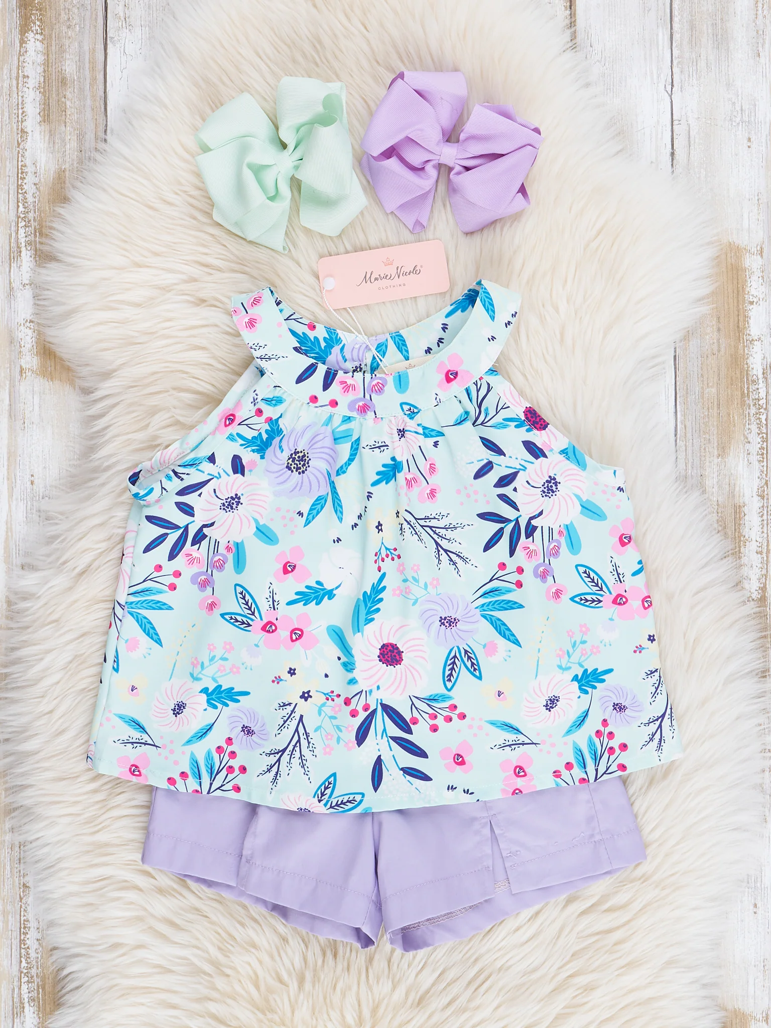 Lavender & Blue Floral Sailor Shorts Outfit - Image 2