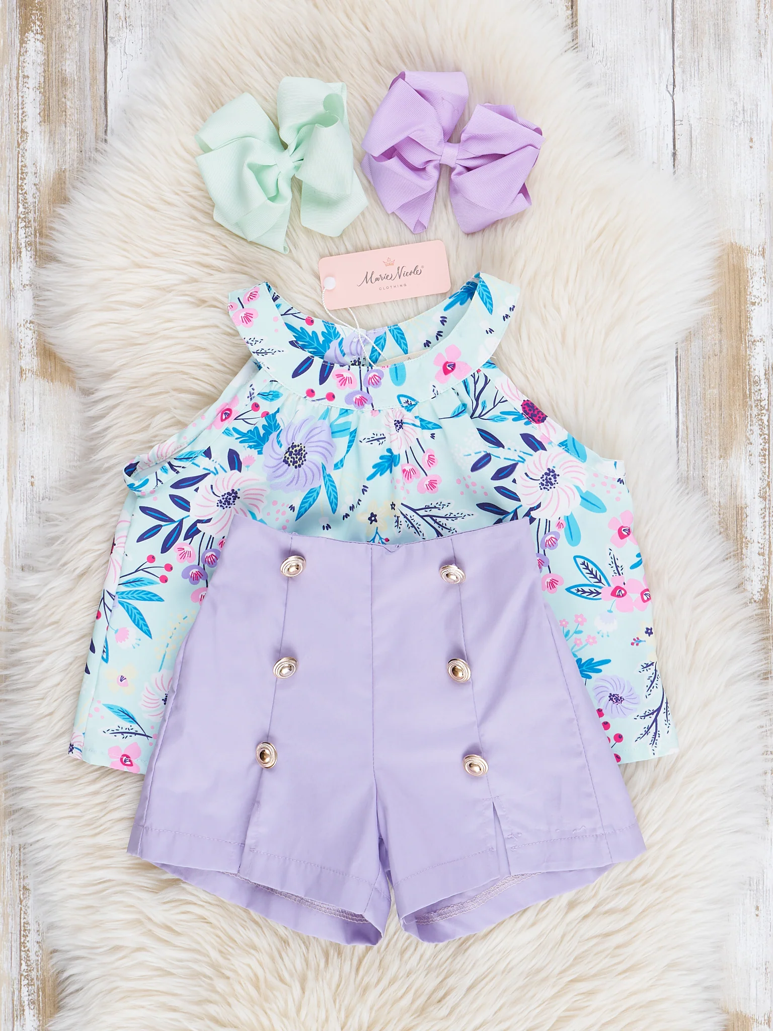 Lavender & Blue Floral Sailor Shorts Outfit - Image 3