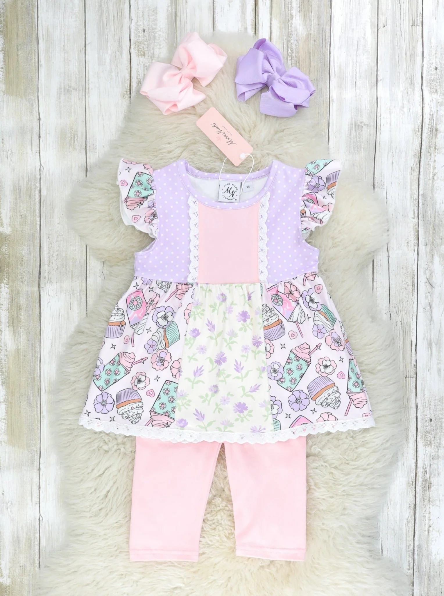 Lavender Floral & Sweet Treats Ruffle Outfit