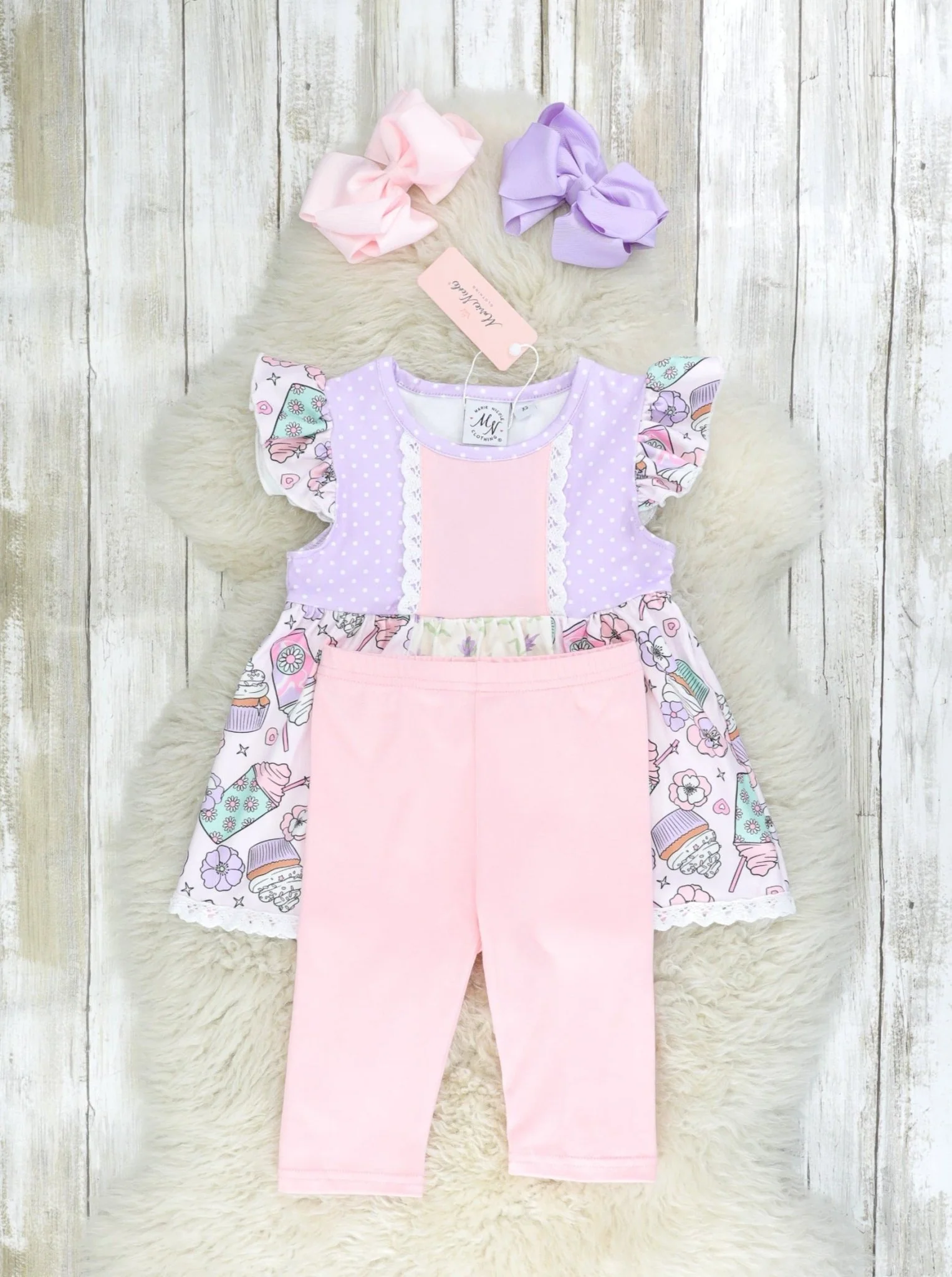 Lavender Floral & Sweet Treats Ruffle Outfit - Image 2