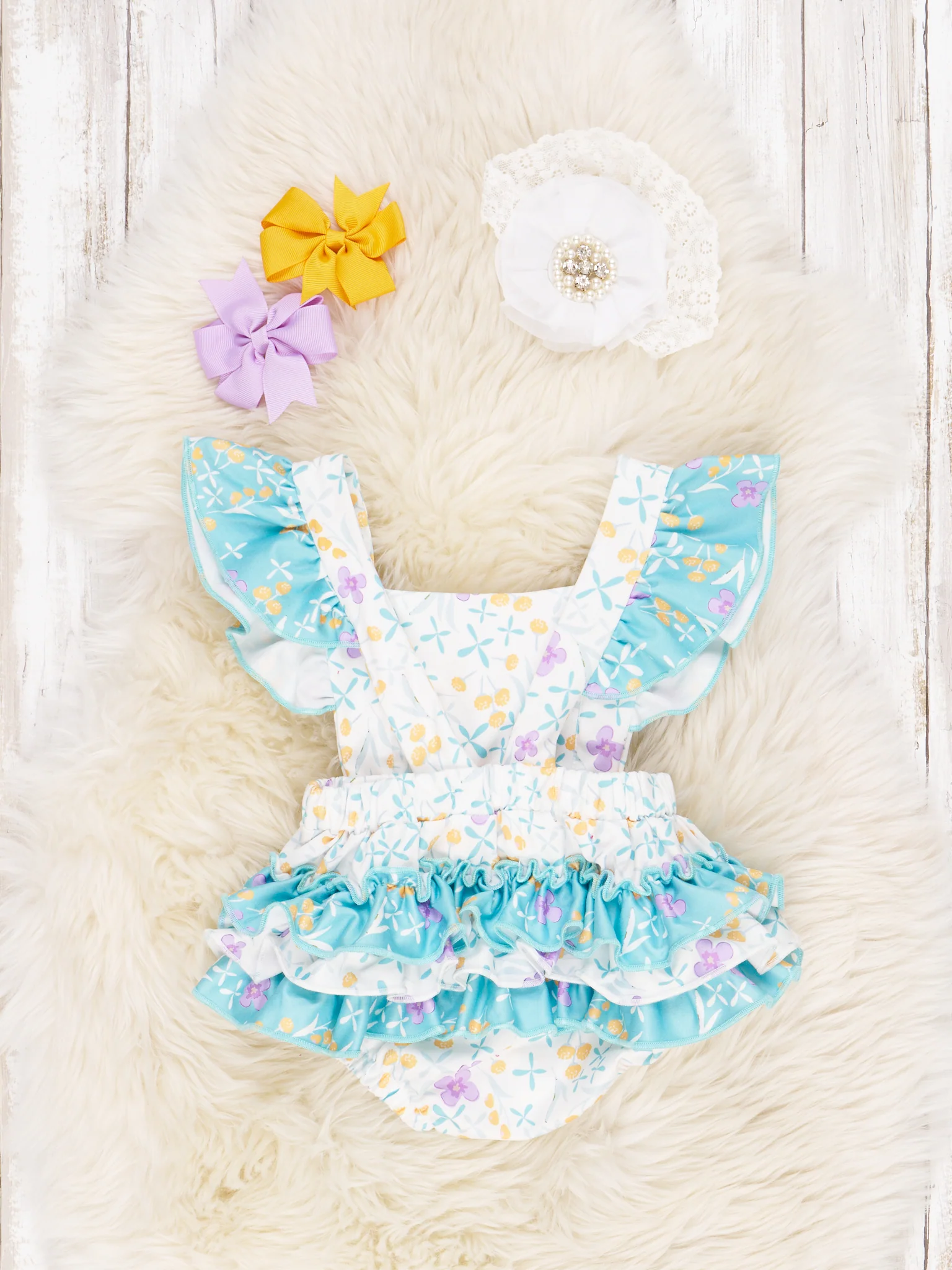 Lavender Floral Ruffle Romper - Image 2