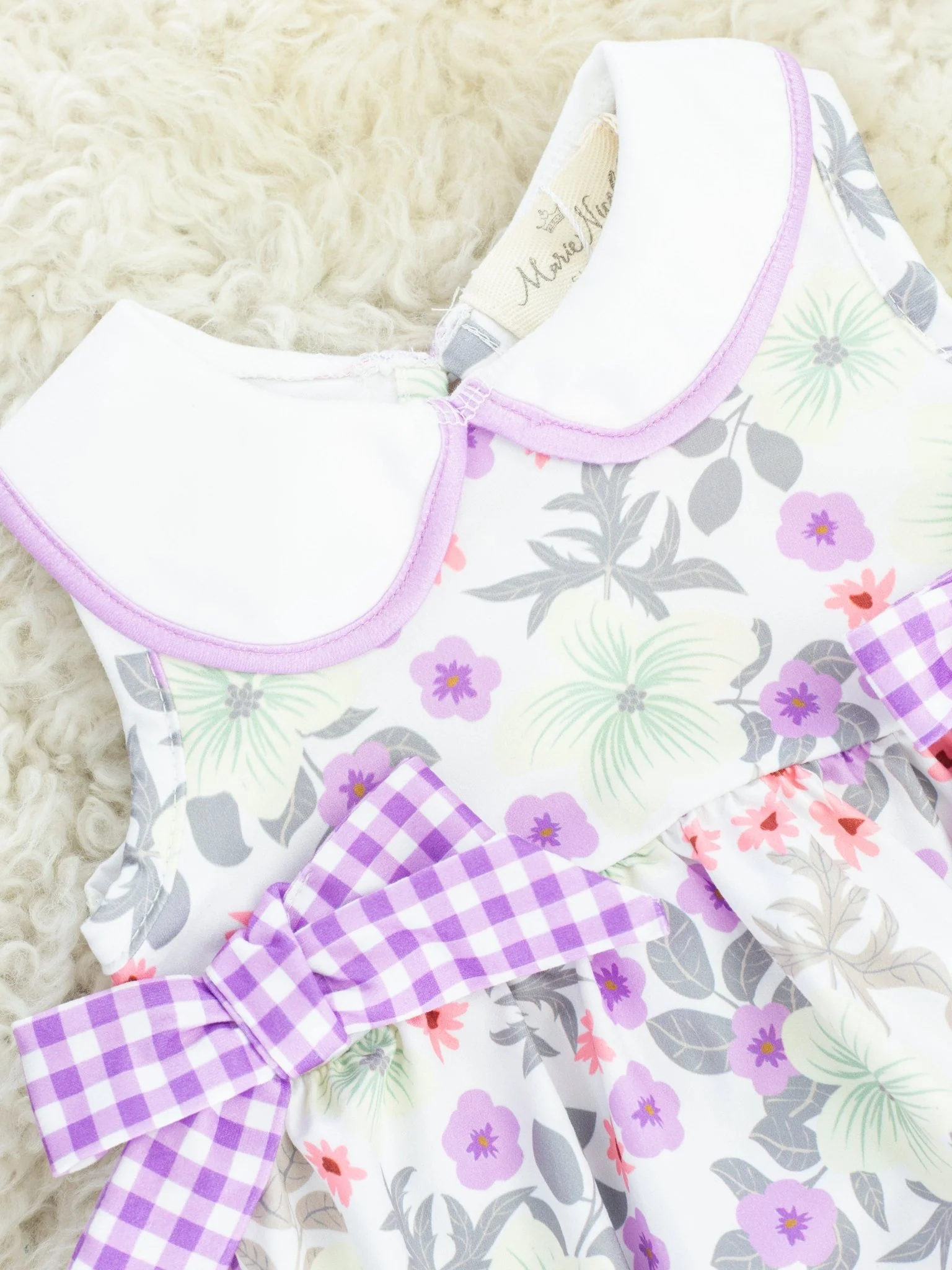 Lavender Floral Vintage Bow Bubble Romper - Image 2