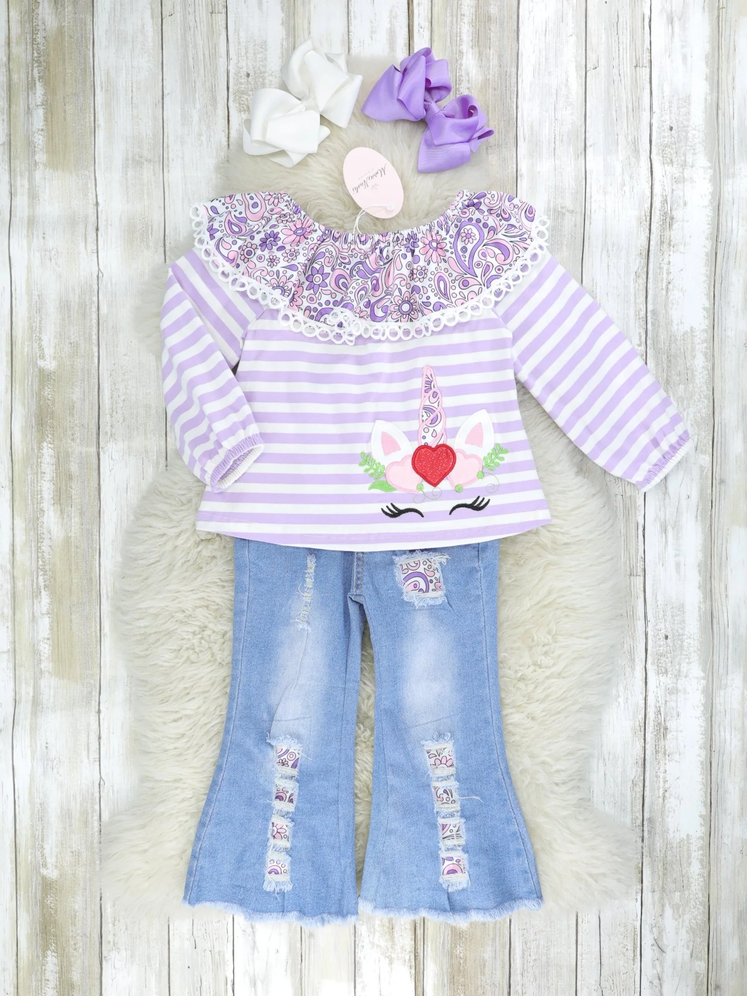 Lavender Paisley Unicorn Denim Outfit