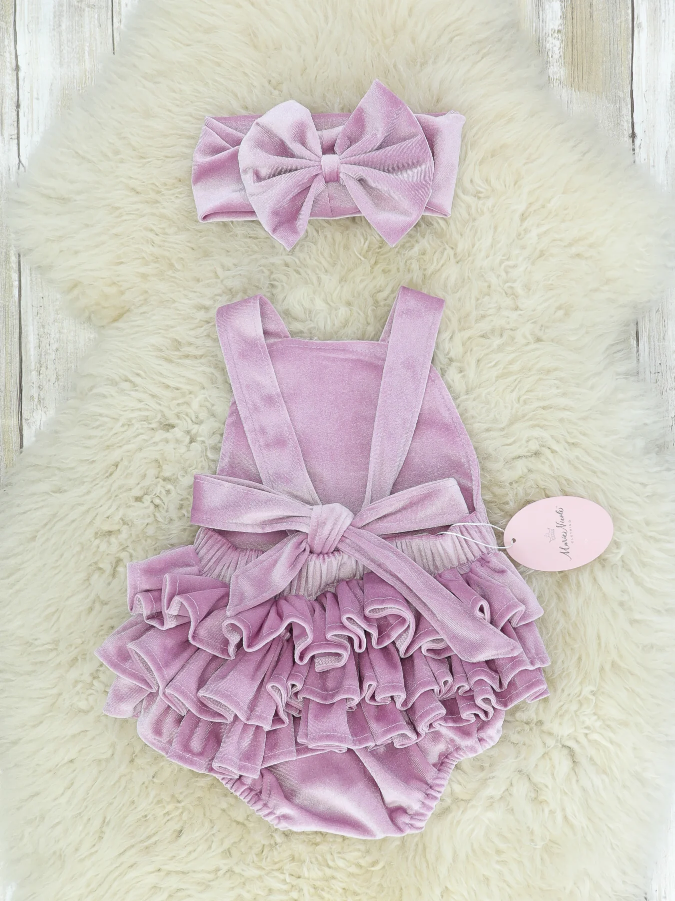 Lavender Velvet Ruffle Bubble With Headband - Image 3