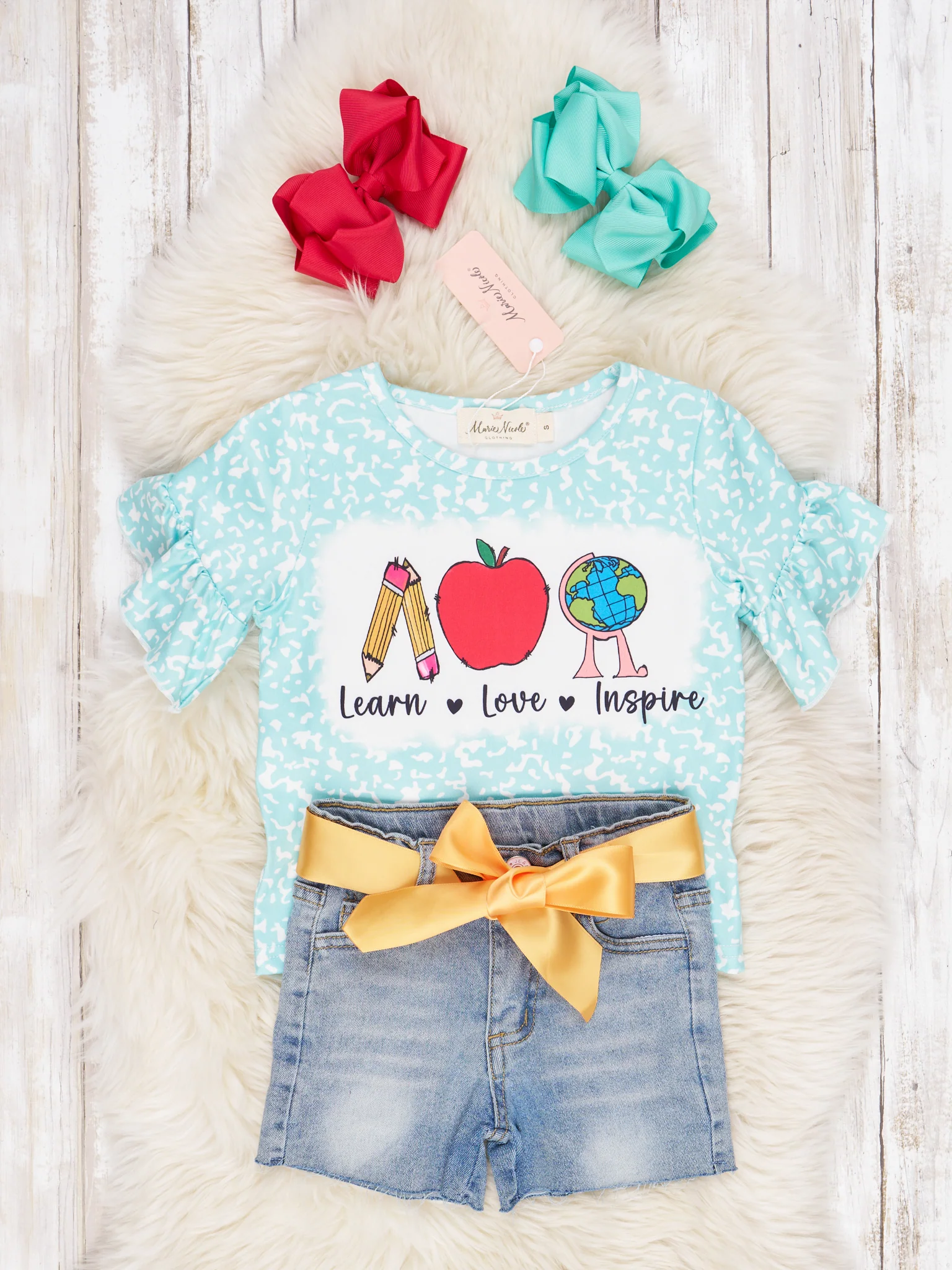 "Learn, Love, Inspire" Ruffle Denim Outfit - Image 2