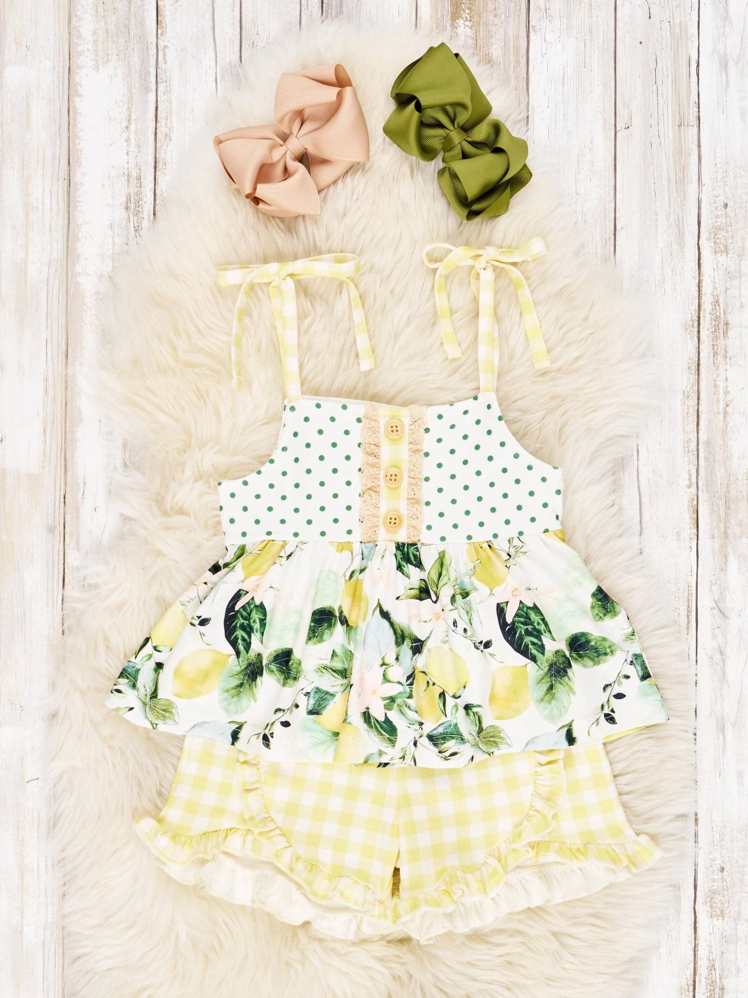 Lemon Gingham Ruffle Tie Outfit
