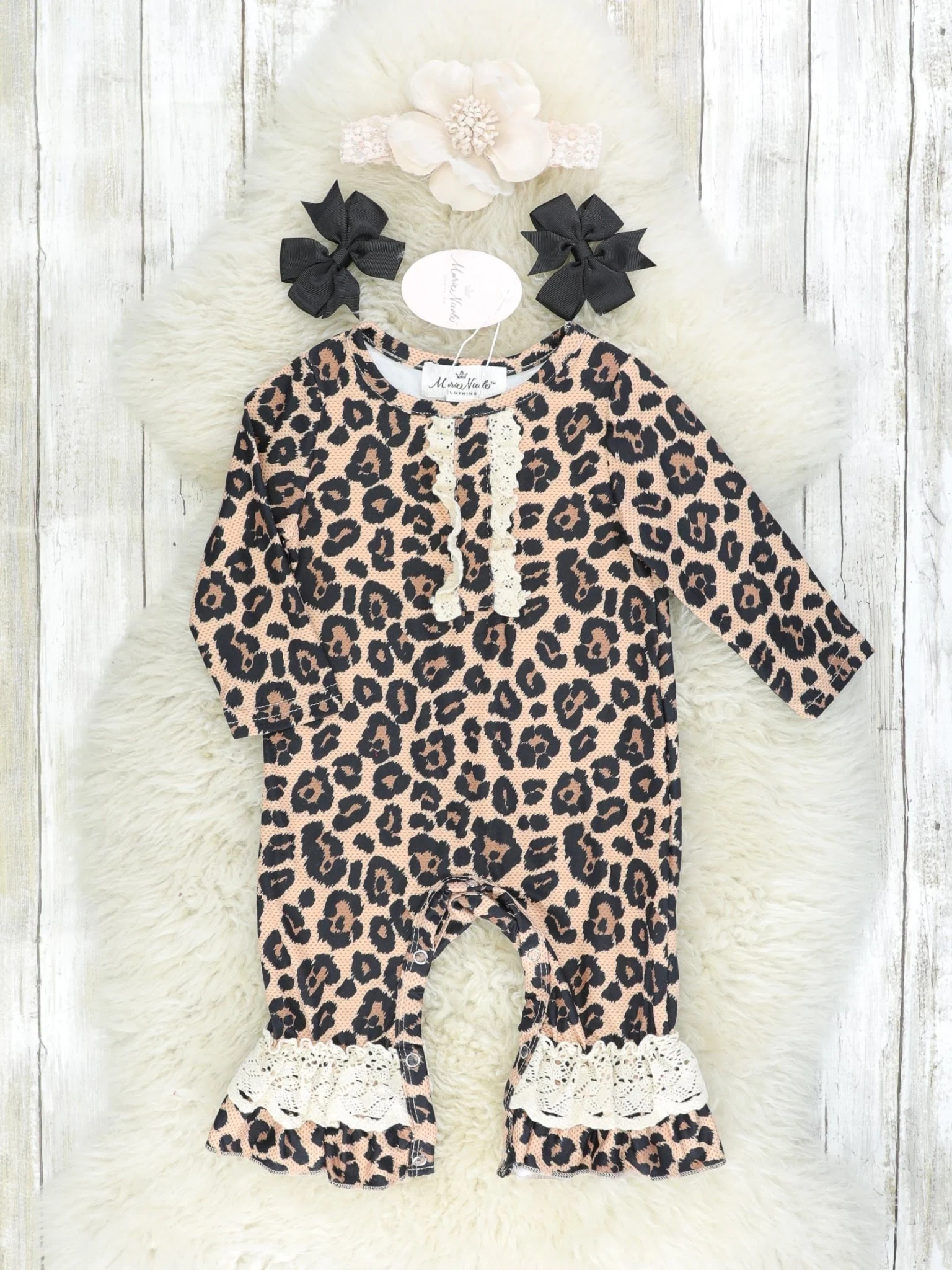 Leopard Crochet Lace Ruffle Romper