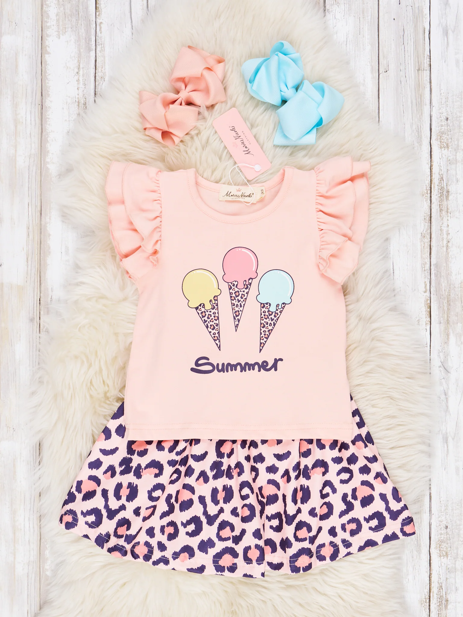 Leopard Ice Cream Ruffle Skirt Outfit