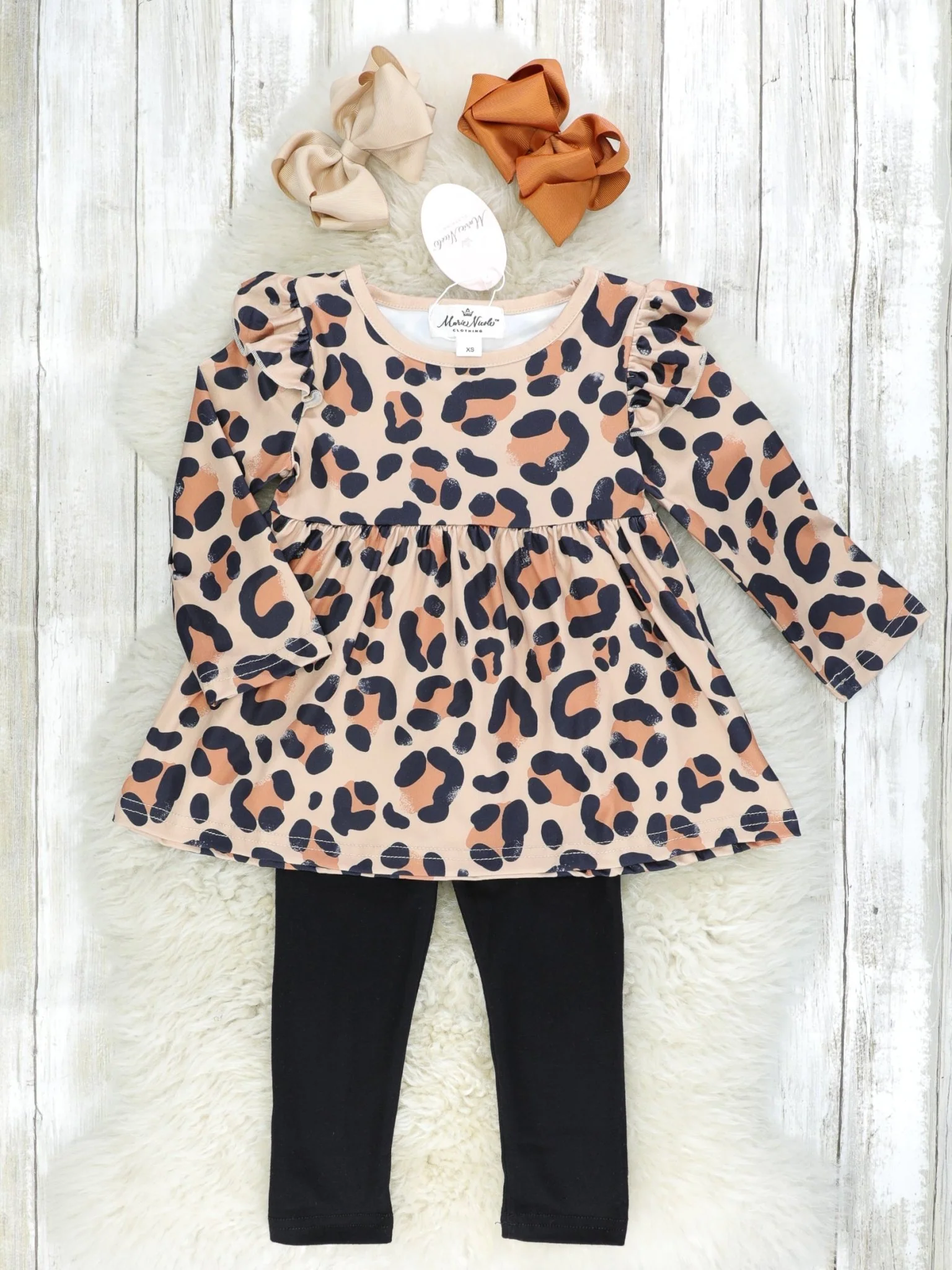 Leopard Peplum Ruffle Top & Bottoms Outfit
