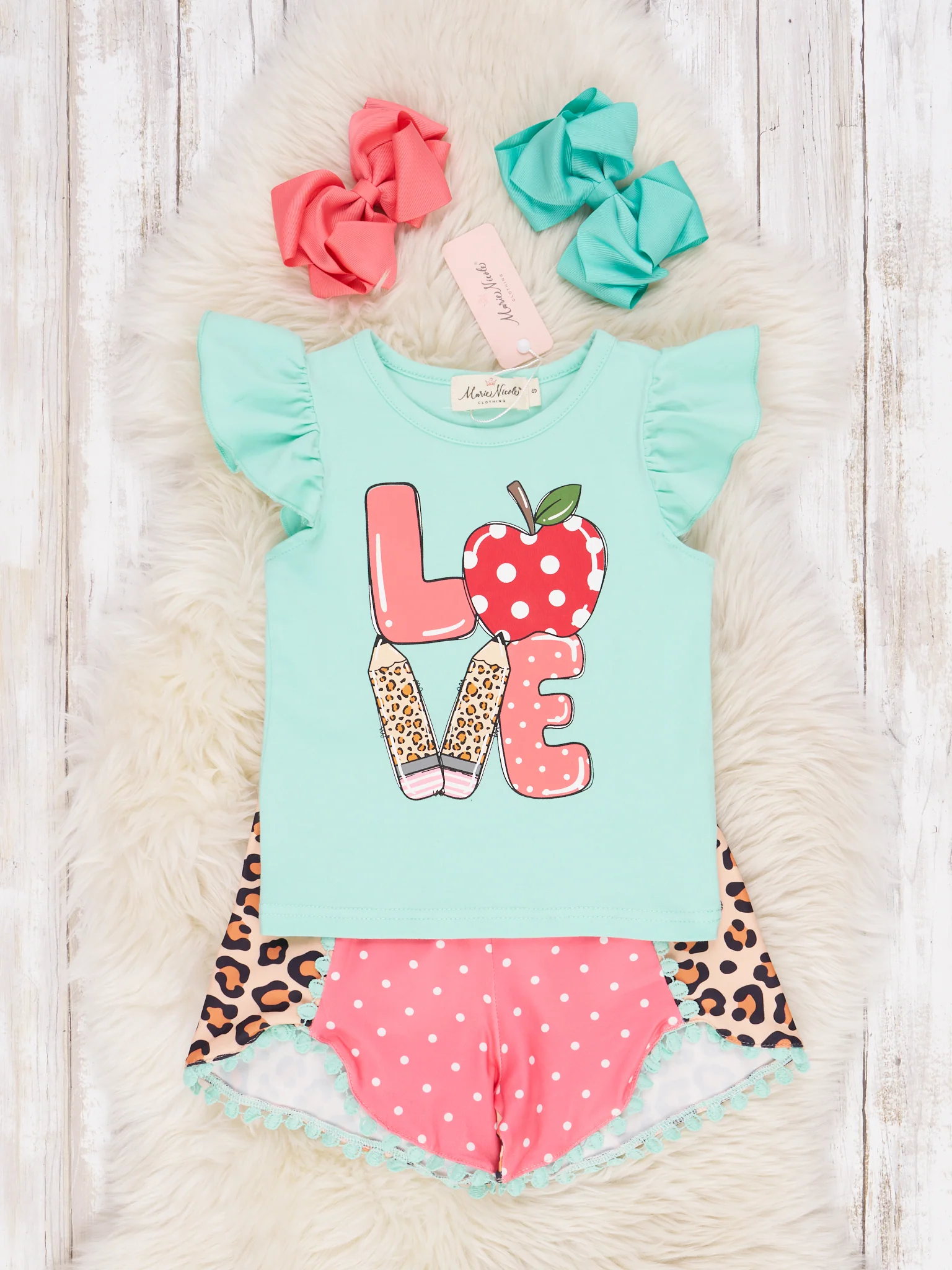 Leopard Polka Dot "LOVE" Apple Ruffle Outfit