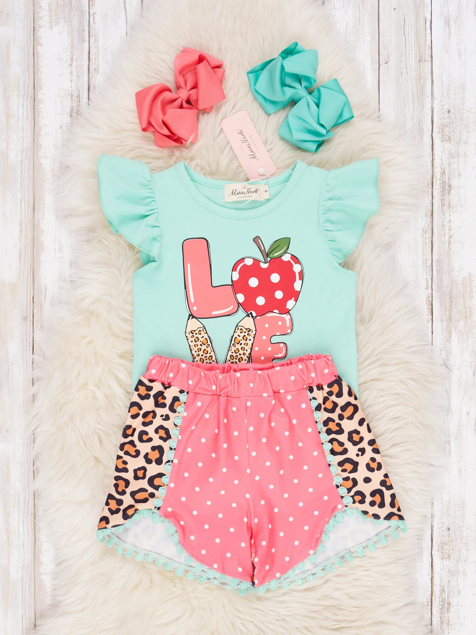 Leopard Polka Dot "LOVE" Apple Ruffle Outfit - Image 2