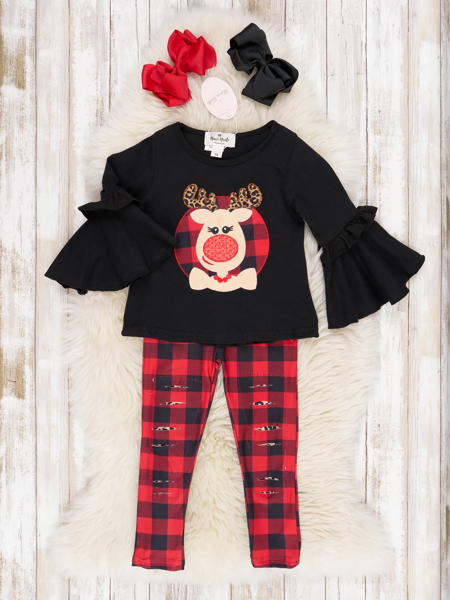 Leopard Reindeer Bell Sleeve Outfit