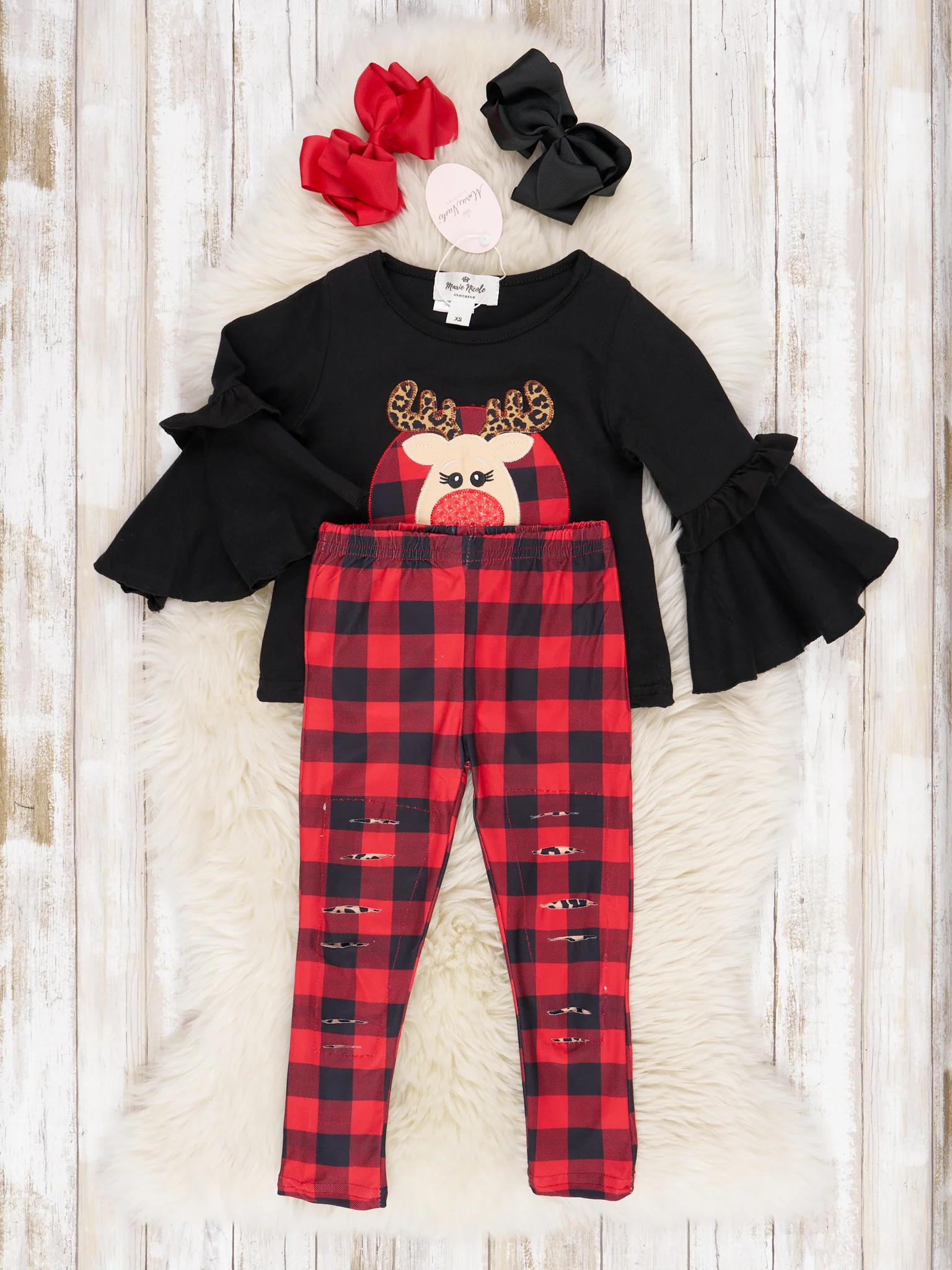 Leopard Reindeer Bell Sleeve Outfit - Image 2