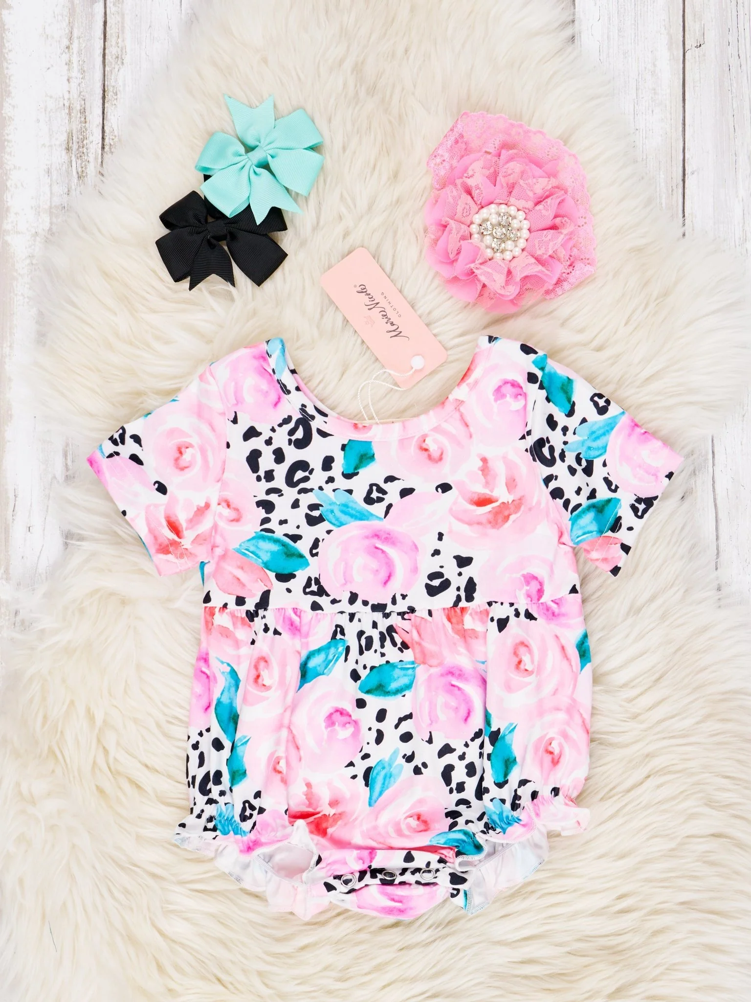 Leopard Rose Ruffle Romper