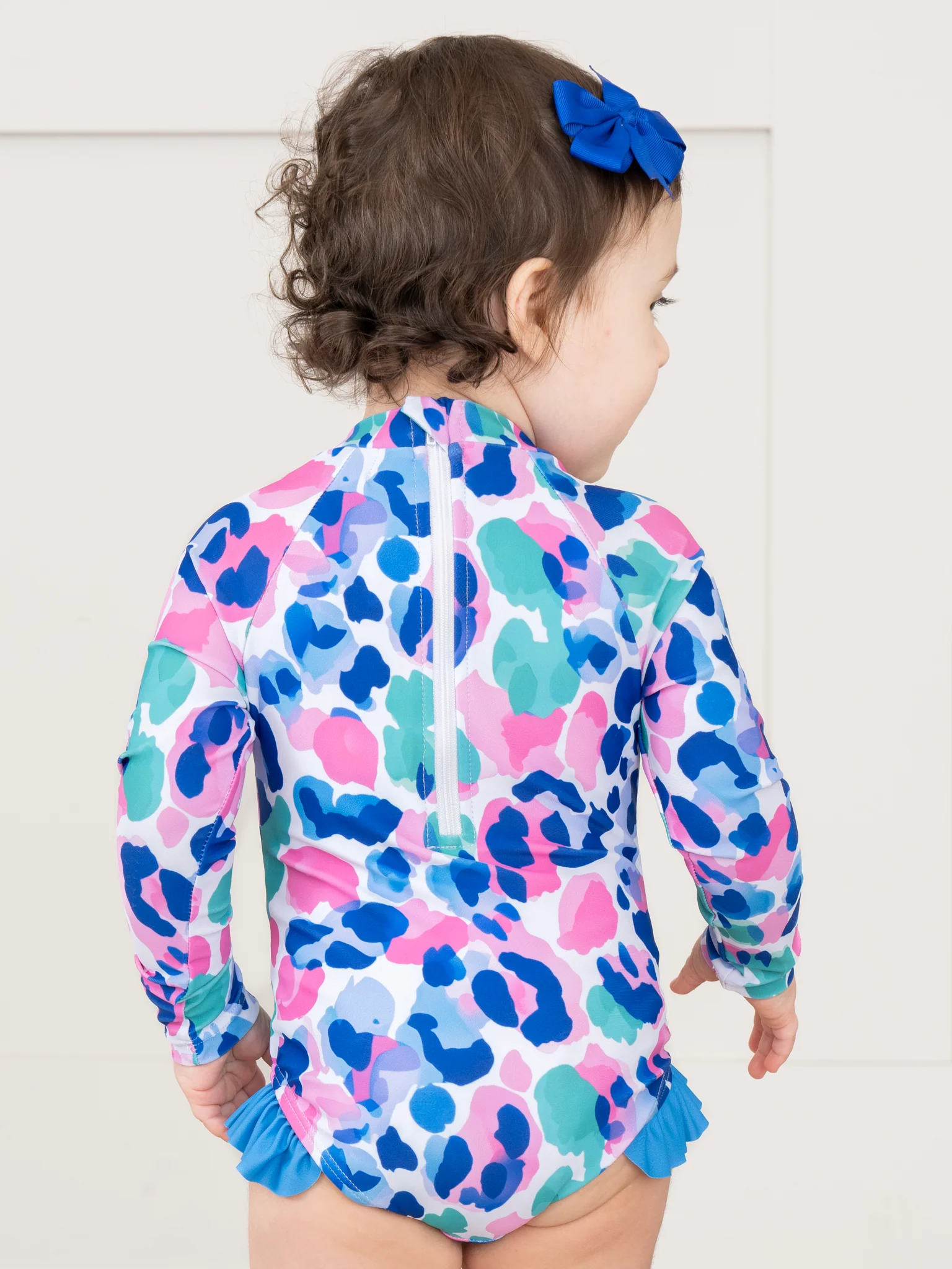 Leopard Watercolor Ruffle Rashguard Swimsuit - Image 5