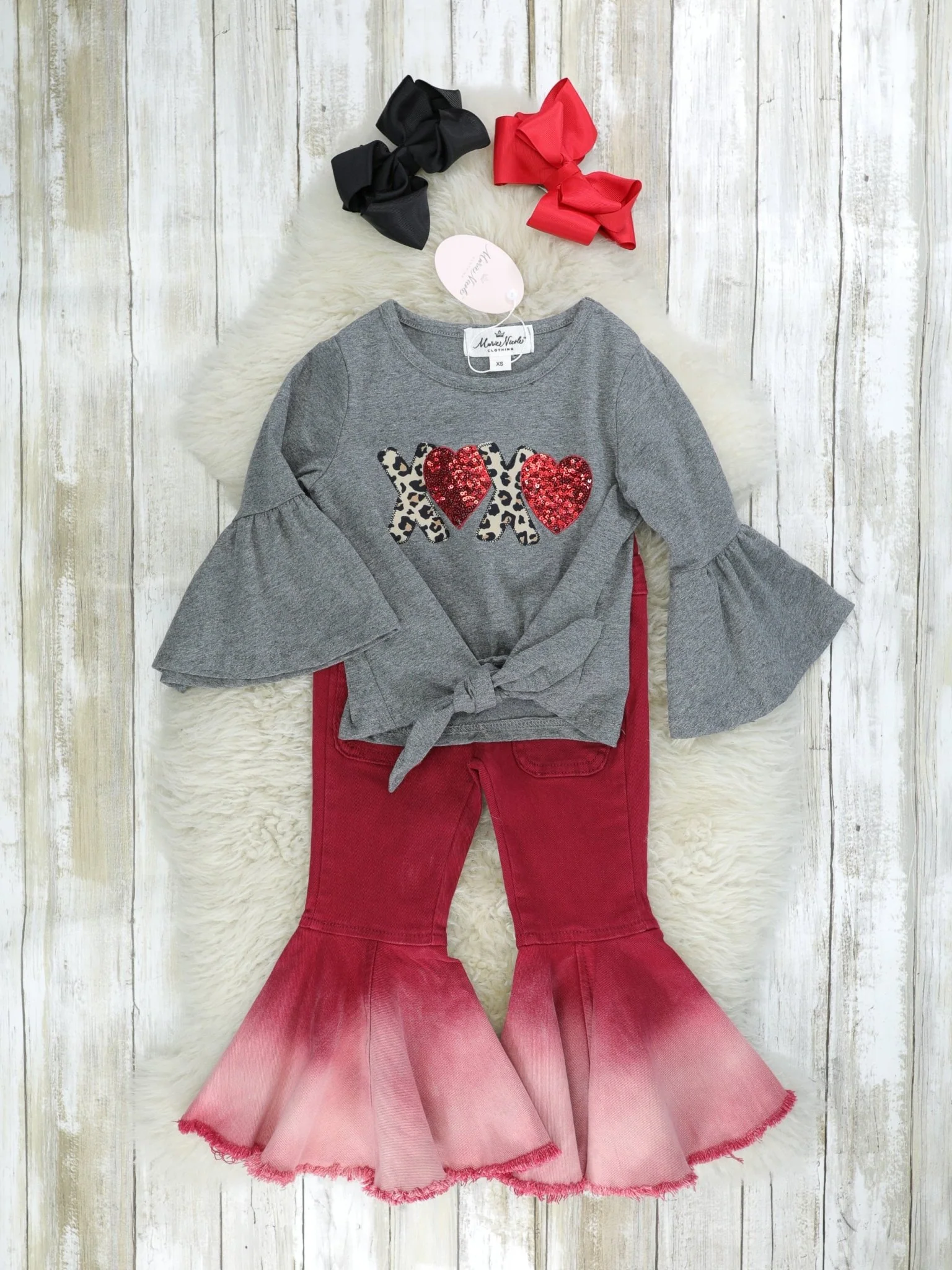 Leopard "XOXO" Tie Top & Denim Bell Bottoms Outfit