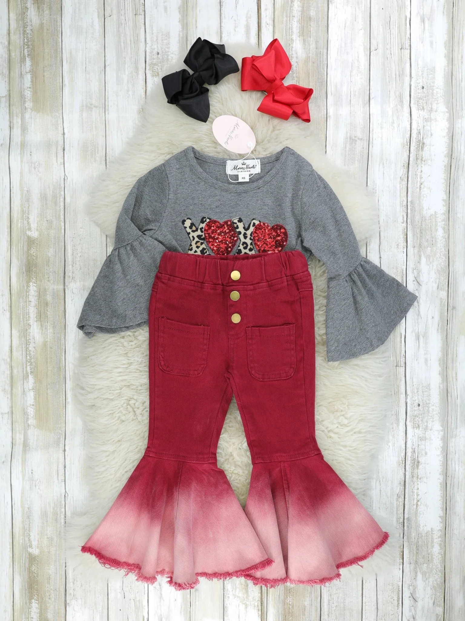 Leopard "XOXO" Tie Top & Denim Bell Bottoms Outfit - Image 2